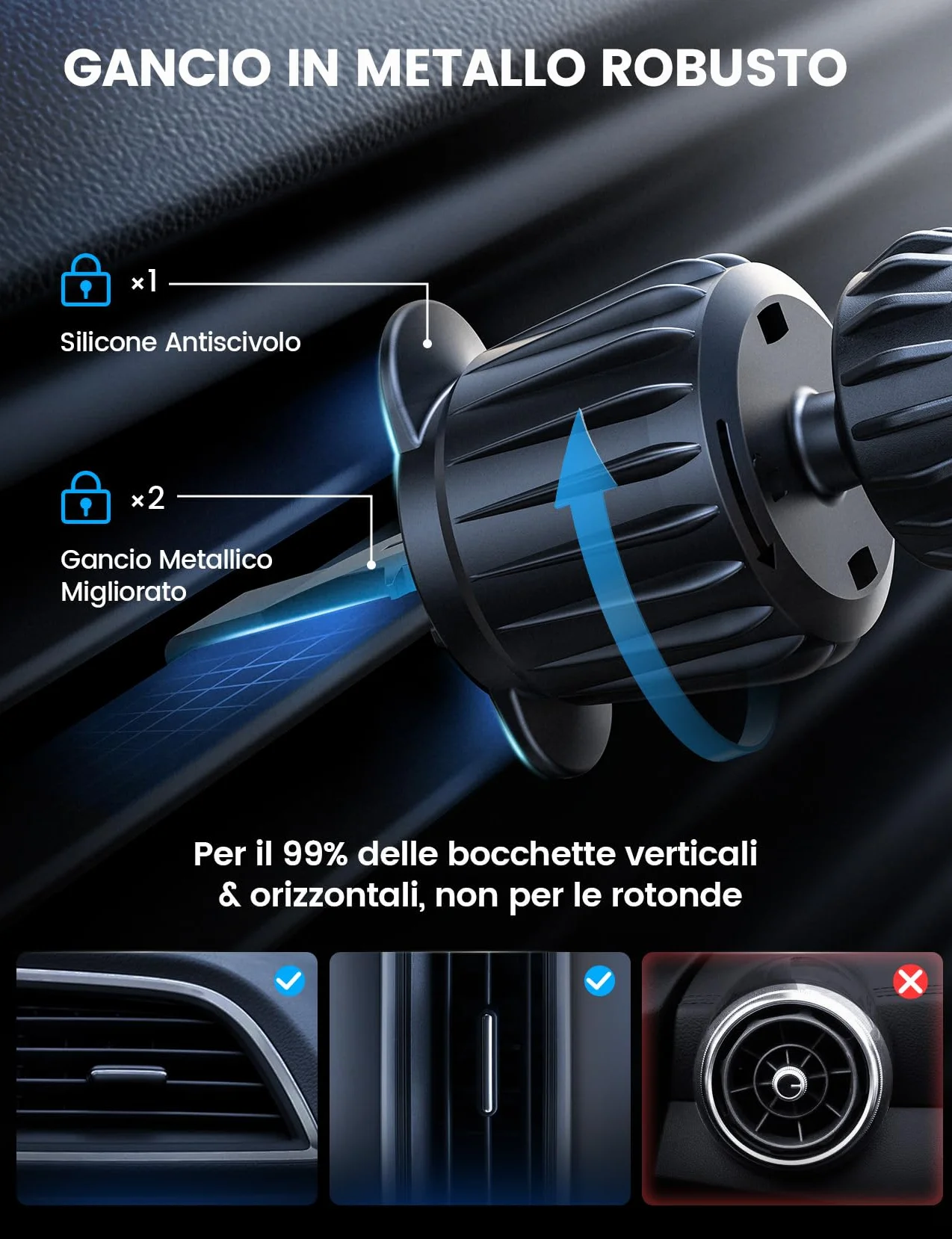 Lamicall 15W Caricatore Wireless Auto per MagSafe - [Ultra Magnete] Porta Cellulare Auto per Magsafe con Gancio Metallo, per Griglia di Aerazione, Ricarica Rapida Wireless per iPhone 17 16 15 14 13 12