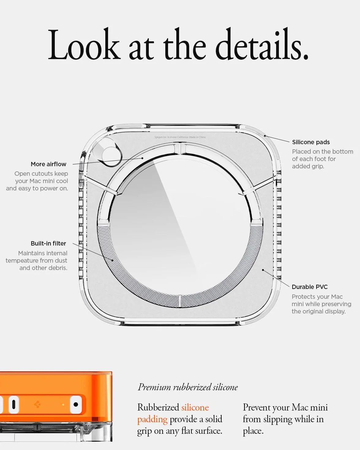 Spigen Classic C1 Cover con Supporto per filtro dell'aria integrato Compatibile con Mac mini M4 / M4 Pro Chip (2024) - Tangerine