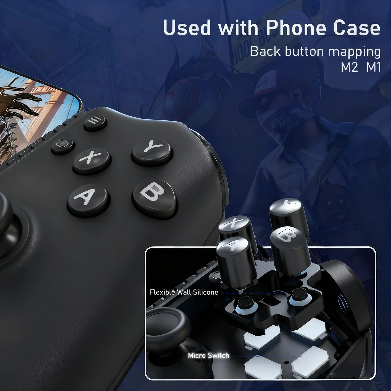 Shiptree Controller telefono per Android/iPhone, controller per smartphone con controller effetto Hall, vibrazione, Bluetooth, pulsanti semi-meccanici, USB-C, compatibile con Xbox, Minecraft, nero