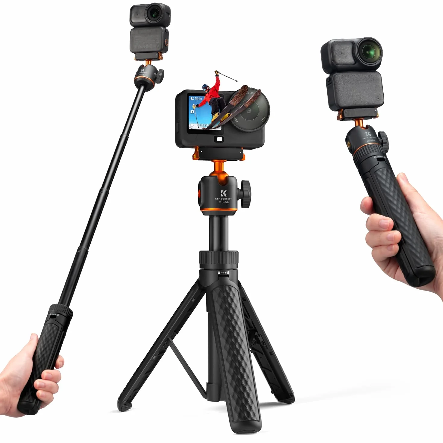 K&F CONCEPT Treppiede Bastone Selfie 65 cm Compatibile con DJI Osmo Nano/Action 6, Monopiede Estraibile, Chiusura Magnetica, Testa Sferica 360°, Supporto per Vlogging
