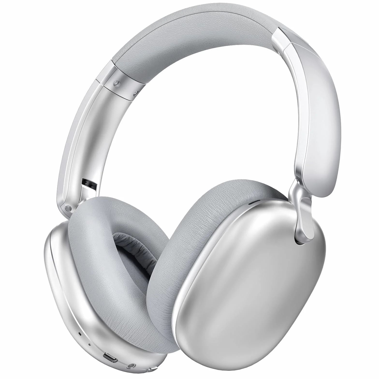Cuffie Wireless Bluetooth con Cancellazione Attiva del Rumore, Over Ear Piegevoli, Bassi Comfort, Microfono Argento C6
