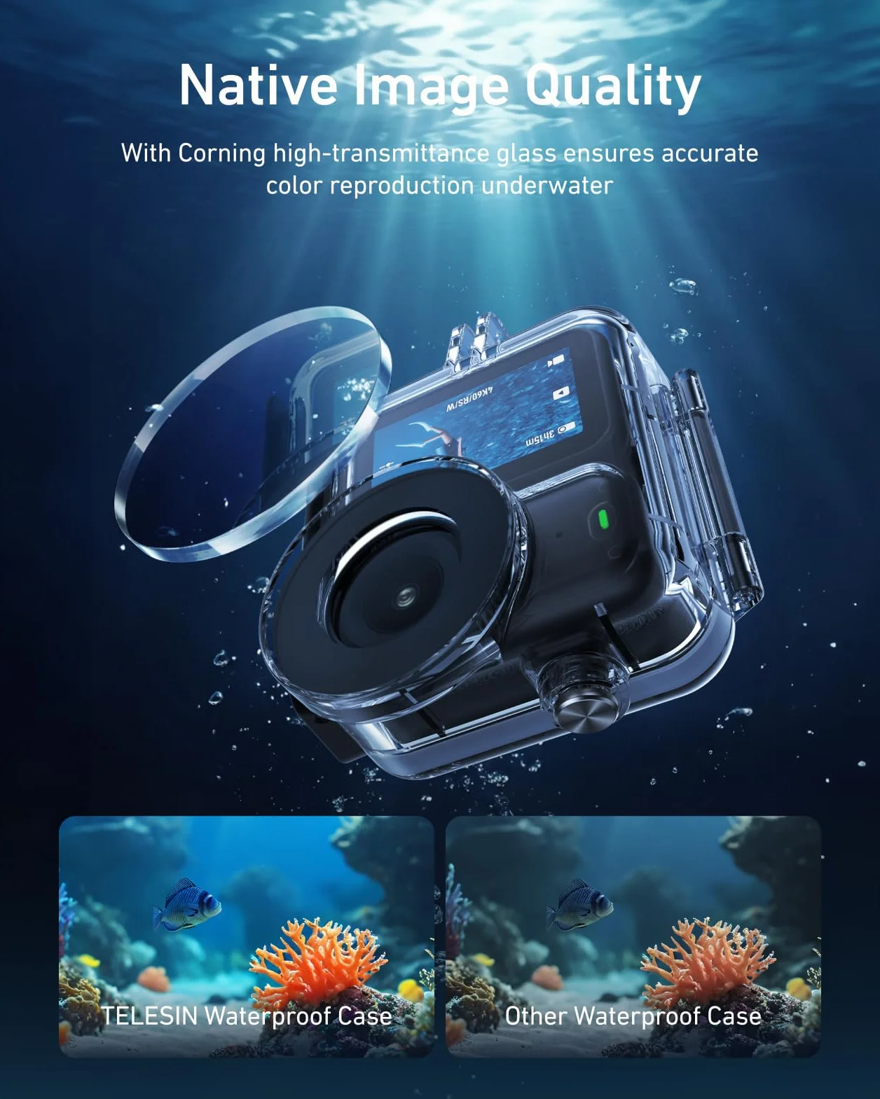 TELESIN Custodia Impermeabile per DJI Osmo Nano, Scatola Subacquea 60M/196FT con Fogli Antiappannamento, Accessori per DJI Osmo Nano per Immersioni Profonde e Snorkeling