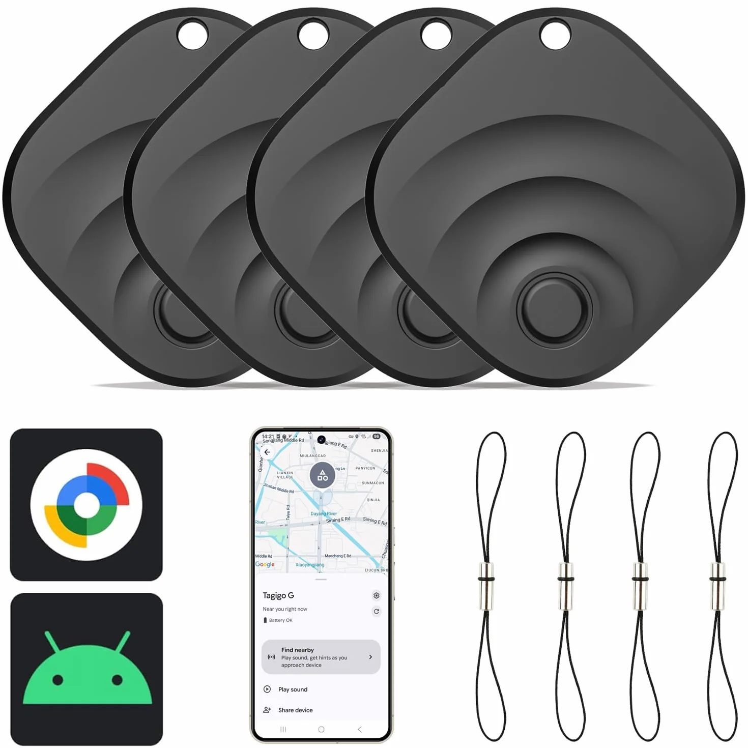 Reyke Tracker Android Smart Tag compatibile con Google Find My localizzatore per chiavi bagagli 4 pezzo