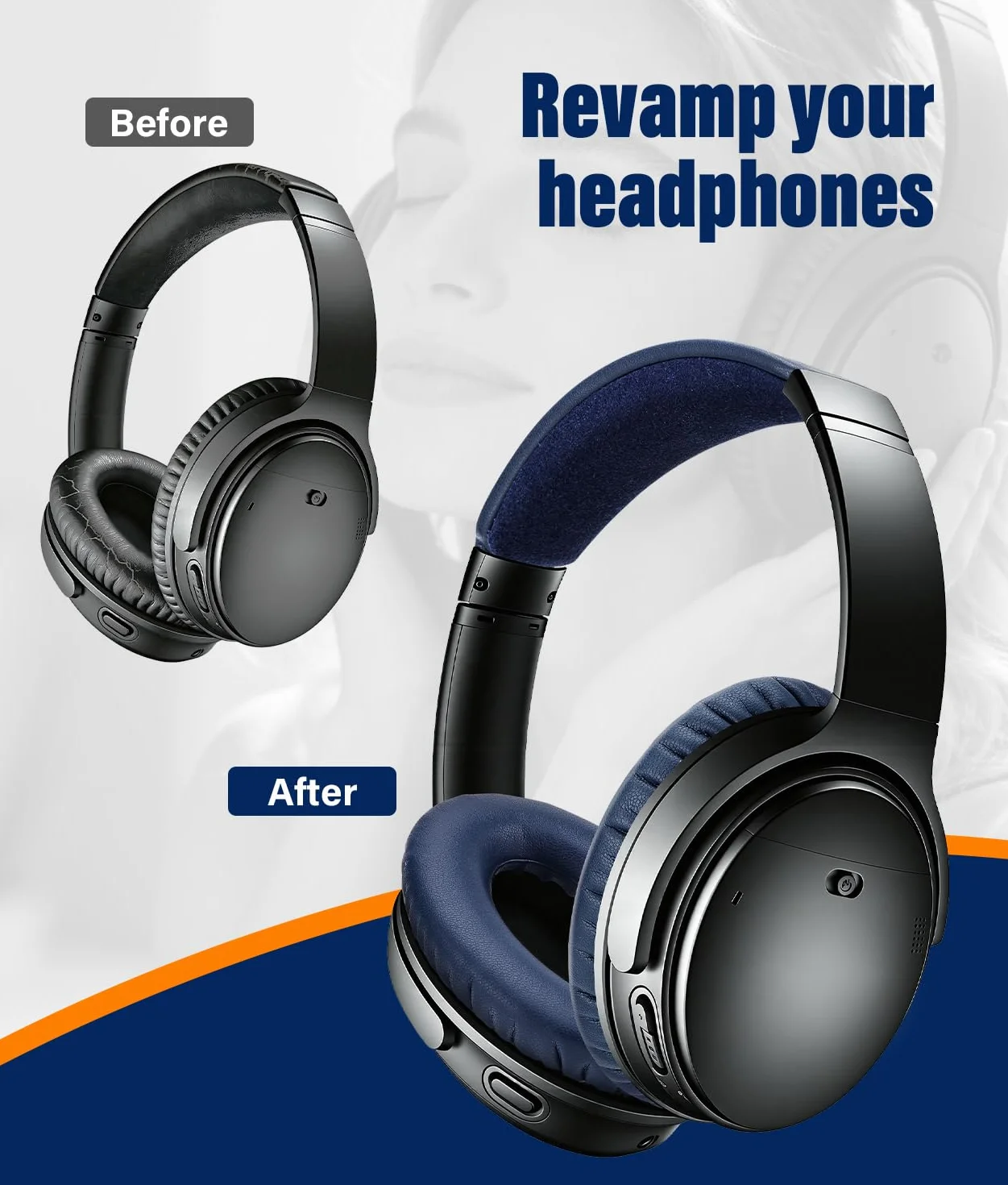 WADEO Kit di Sostituzione Cuscinetti e Archetto per Bose QC35 / QC35 II / QC35 II Gaming, Ritrova Comfort e Isolamento Acustico – Cuscinetti in Pelle Proteica