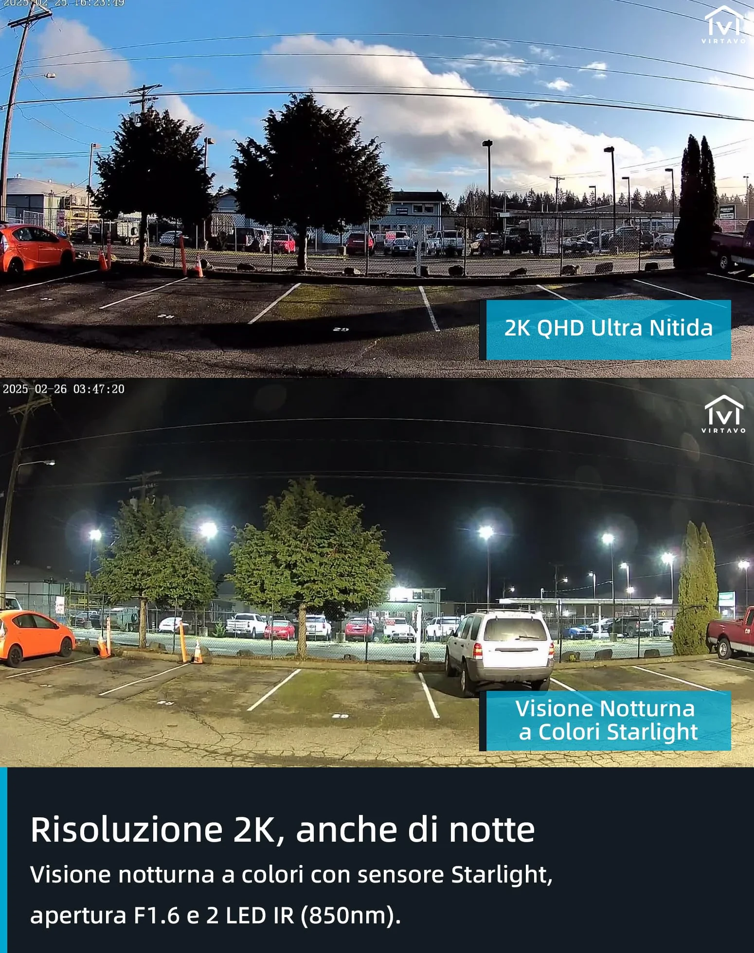 VIRTAVO Telecamera WiFi Esterno Senza Fili a Batteria Visione Notturna Colori Starlight VF1