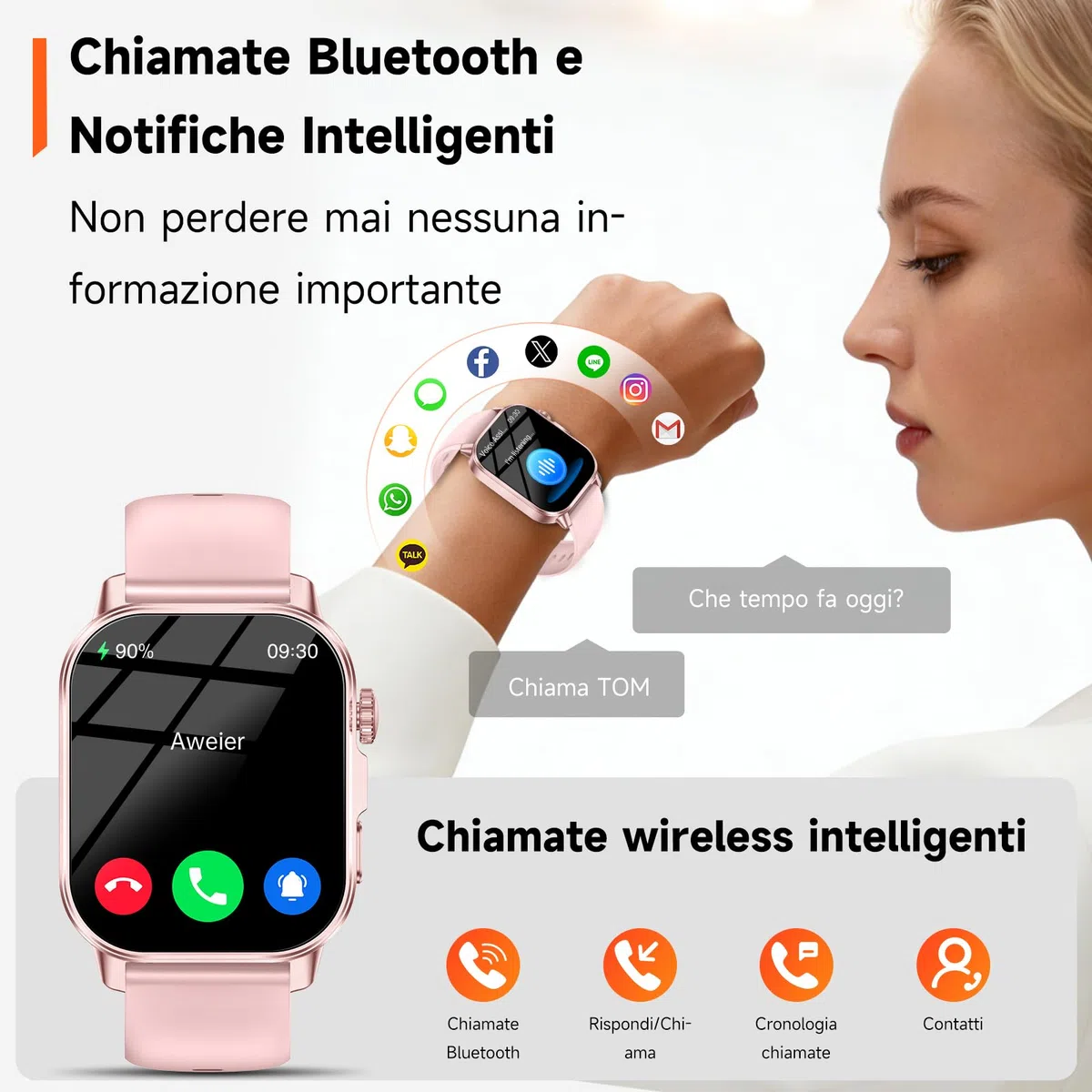 2026 Nuovo Smartwatch Donna con ECG/Pressione Sanguigna/Sonno/Acido Urico/Temperatura/HRV/Cardiofrequenzimetro/BMI/Emozioni/Fatica, 2,0"Orologio Salutare con Torcia LED/Funzione Telefono/Pulsante SOS