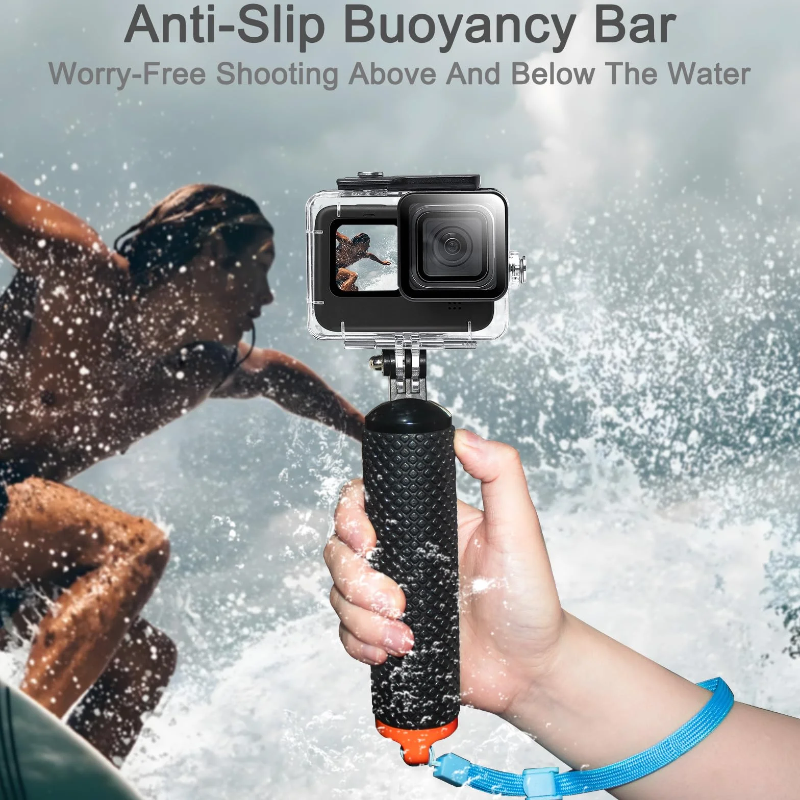 OKFUN Custodia impermeabile con 3 filtri per Go Pro Hero 13-10 nero, guscio protettivo subacqueo monopiede galleggiante impugnatura bastone action camera accessori