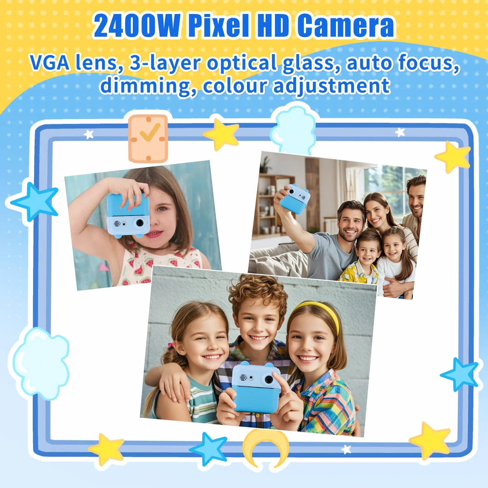 Gugxiom Kids Camera Instant Print, Fotocamera Digitale per Bambini con Scheda SD da 32 GB e 3 Rotoli Di Carta per Stampante, Fotocamera per Bambini per Ragazzi e Ragazze (blu)