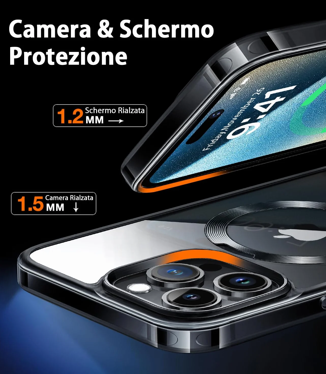 360° Girevole Supporto Magnetica Cover per iPhone 16 Pro [Stabile CD Anello Supporto per MagSafe] [N.1 Potenza Magnetica & Protezione Militare] Custodia Protettiva Antiurto Sottile, Nero