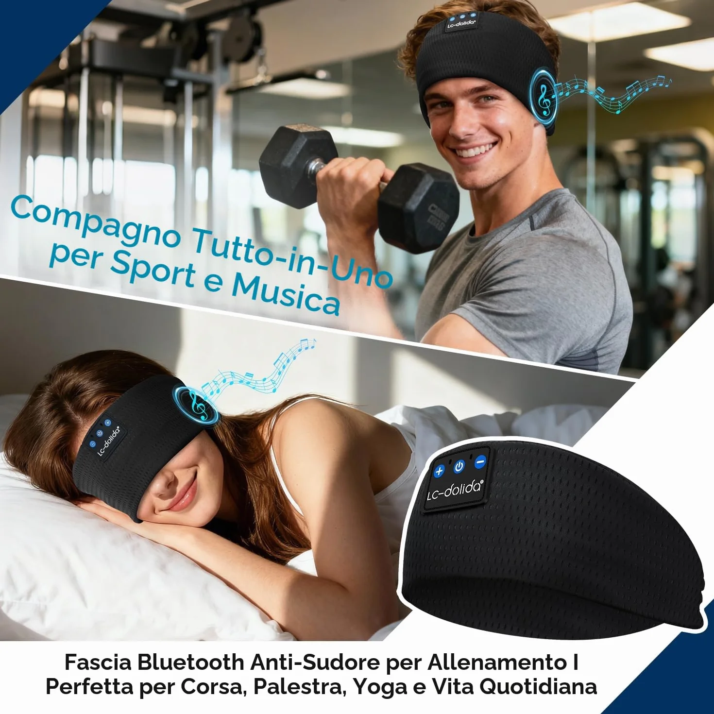 LC-dolida Cuffie Bluetooth con Archetto per Dormire e Sport, Fascia per Cuffie Sportive Maschera del Sonno, Fascia Musicale per Sportivo, Jogging, Yoga, Viaggio, Argento