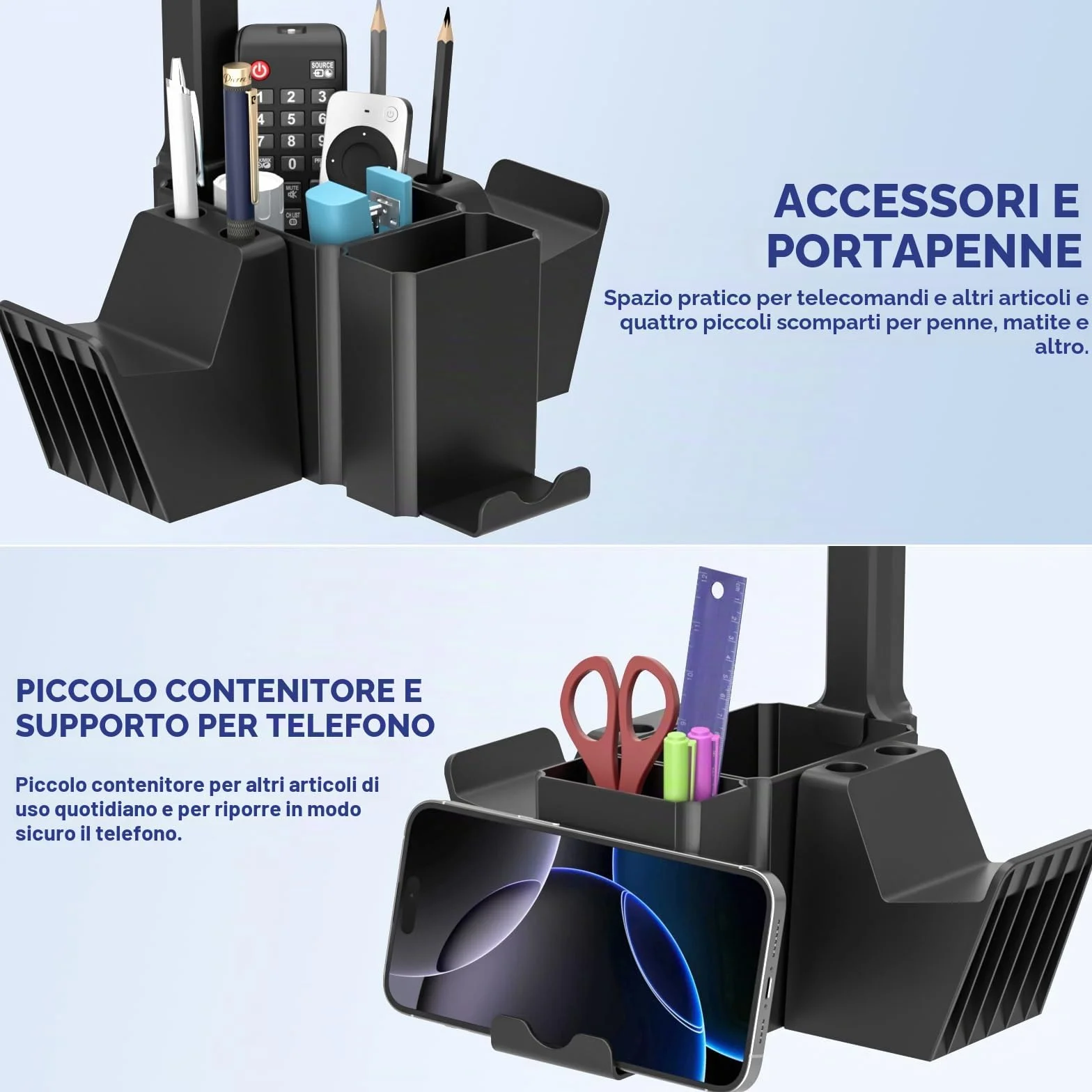 KDD Supporto per Controller Doppio, Porta Cuffie da Scrivania Universale con Supporto Telefono, Porta Controller Multifunzionale, Organizer Da Scrivania per Penna Telecomando Xbox ONE PS4 PS5 PC Nero