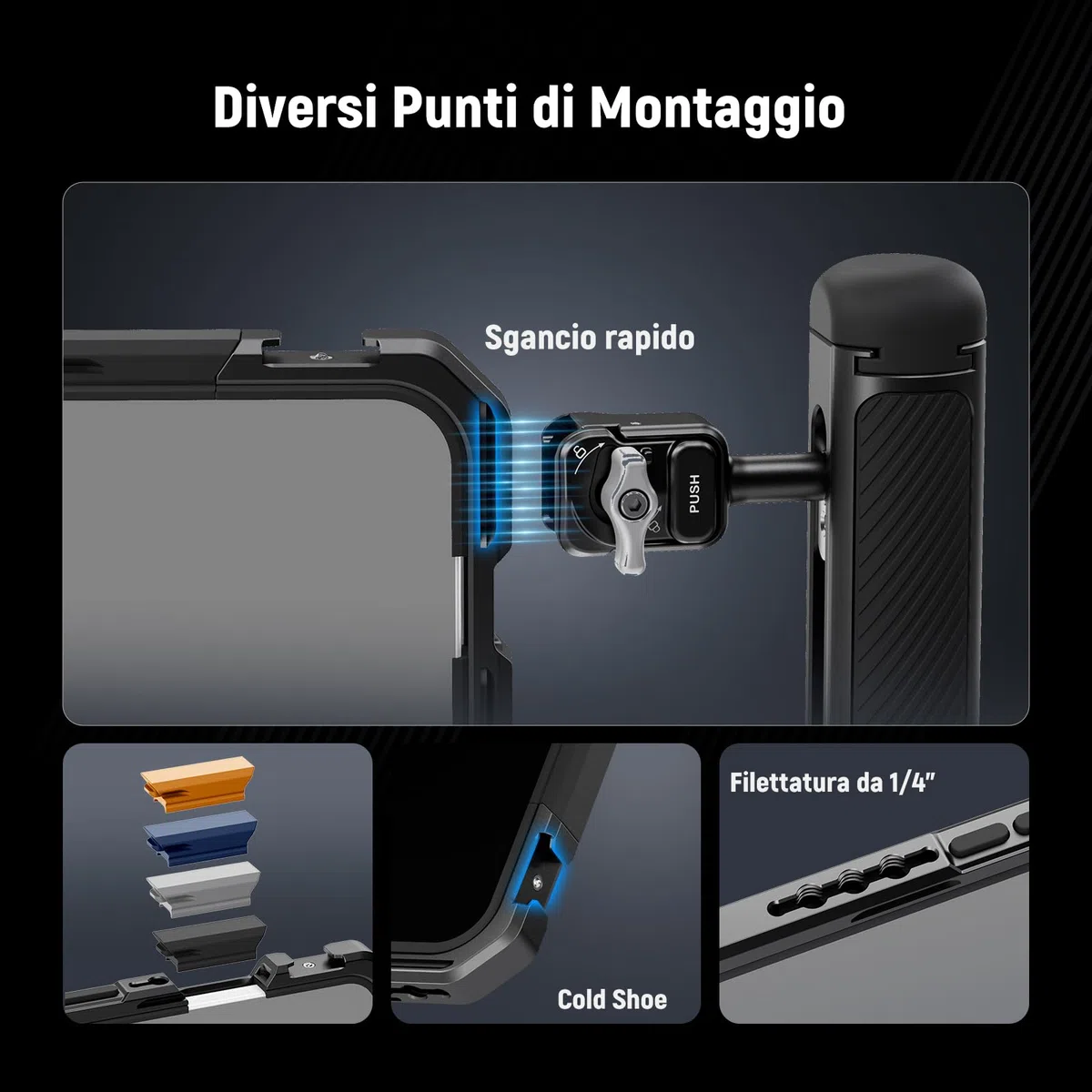 NEEWER Phone Cage Compatibile con iPhone 17 Pro Max, Accessorio Stabilizzatore Video Rig con Anello Filtro da 67mm, Backplate Lenti da 17mm, Adattatore T Mount, 4 Tappi di Controllo, PA144 (Nero)