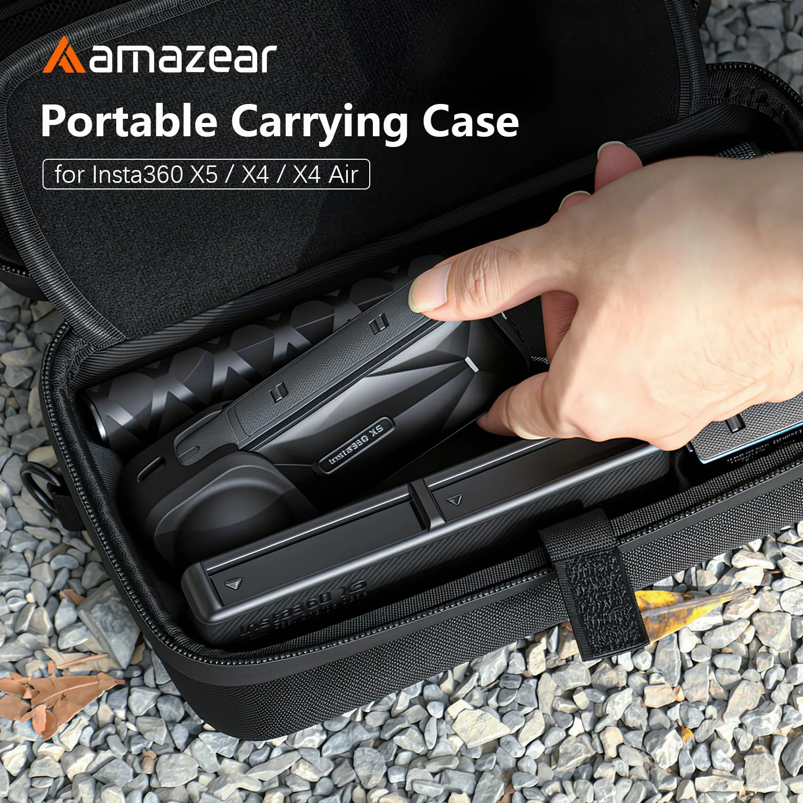 AMAZEAR Custodia da trasporto per accessori Insta360 X5 / X4 Air, Borsa impermeabile, Borsa a tracolla portatile per Insta360 X5 / X4 Air, Compatibile con asta selfie, Totalmente nero, Media