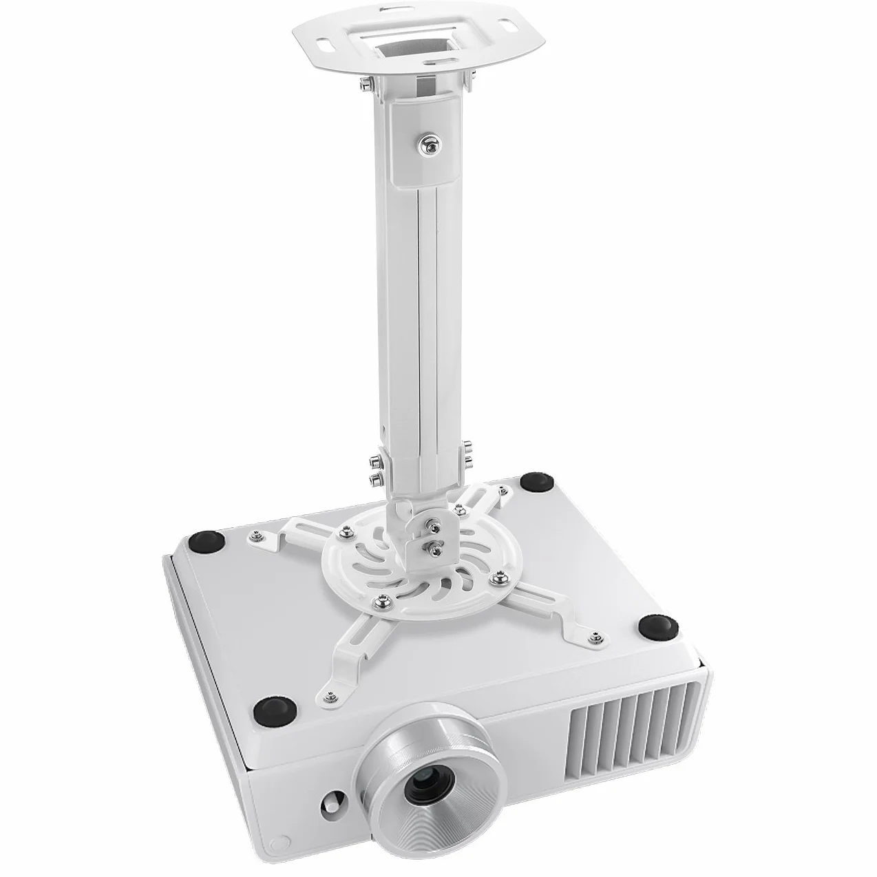 deleyCON Supporto Universale per Proiettore Montaggio a Soffitto +-15° Inclinabile - Ruotabile di 360° - Fino a 13,5 Kg - Altezza Regolabile 380 mm - 580 mm - Gestione dei Cavi - Bianco