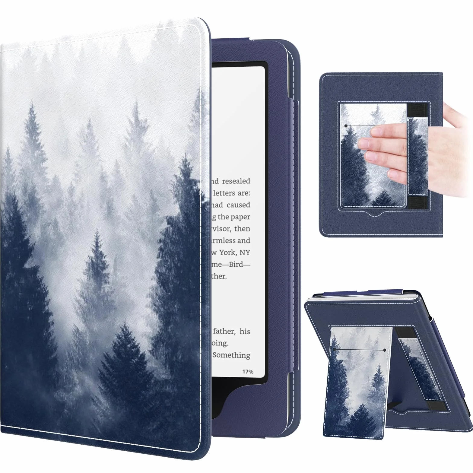 MoKo Custodia Compatibile con 7" Kindle Paperwhite 12th/11th Generazione 2024/2021, Magnete Riattivazione e Standby, Supporto Verticale, Cinturino per Presa, Foresta Grigia