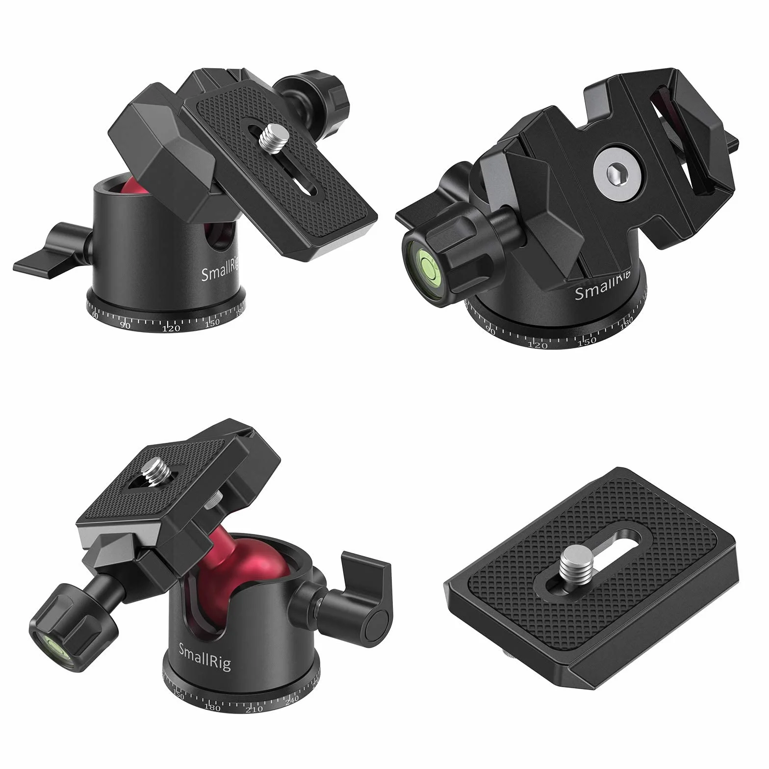 SMALLRIG Testa per Treppiede con Testa a Sfera Panoramica Ruotabile di 360°, Testa per Treppiede con Piastra a Sgancio Rapido Vite da 1/4'' per Treppiede, Monopiede, Fotocamere, DSLR 2665