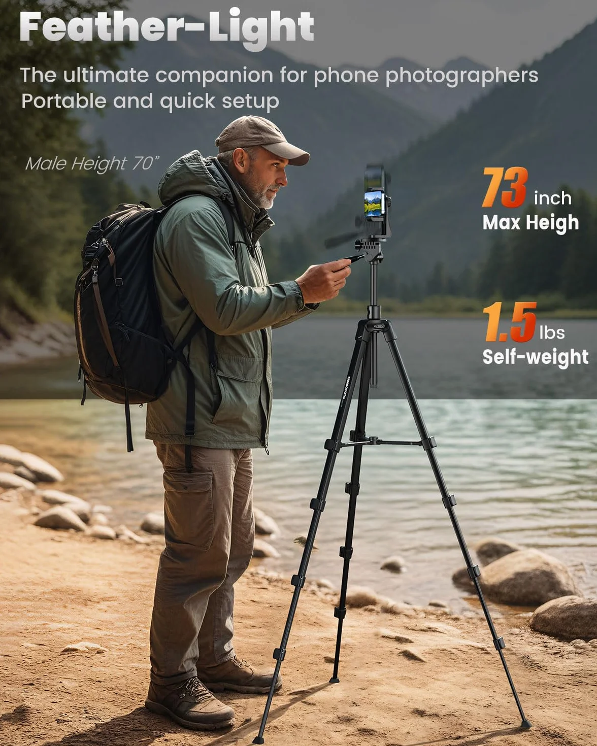 CAMBOFOTO Treppiede orizzontale 185 cm per iPhone/fotocamera, Treppiede overhead per smartphone flessibile, Supporto per telefono per riprese video/Borsa da trasporto