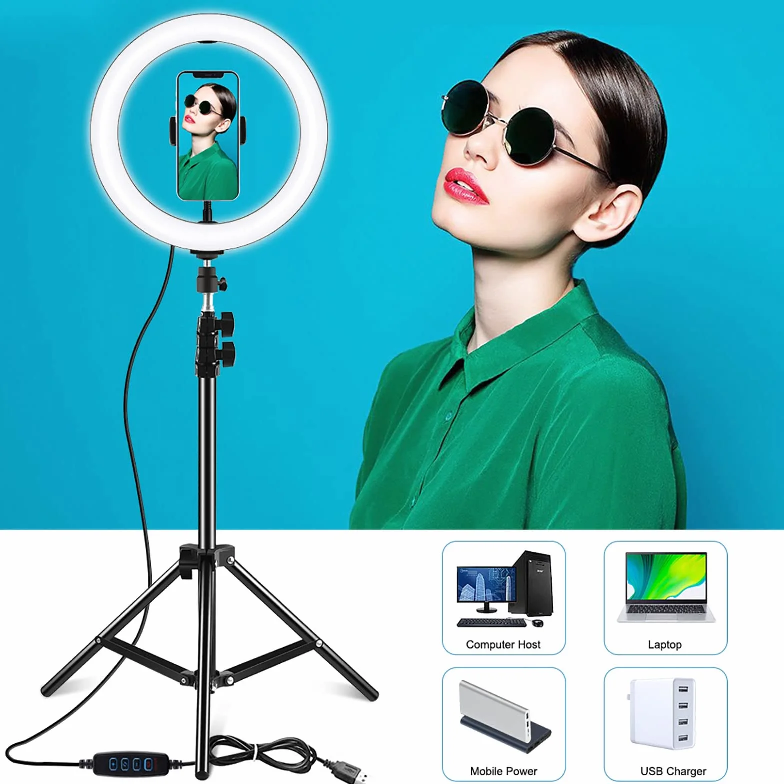 ELLENNE Anello Luminoso LED Selfie Ring Light 26cm Smartphone Treppiede