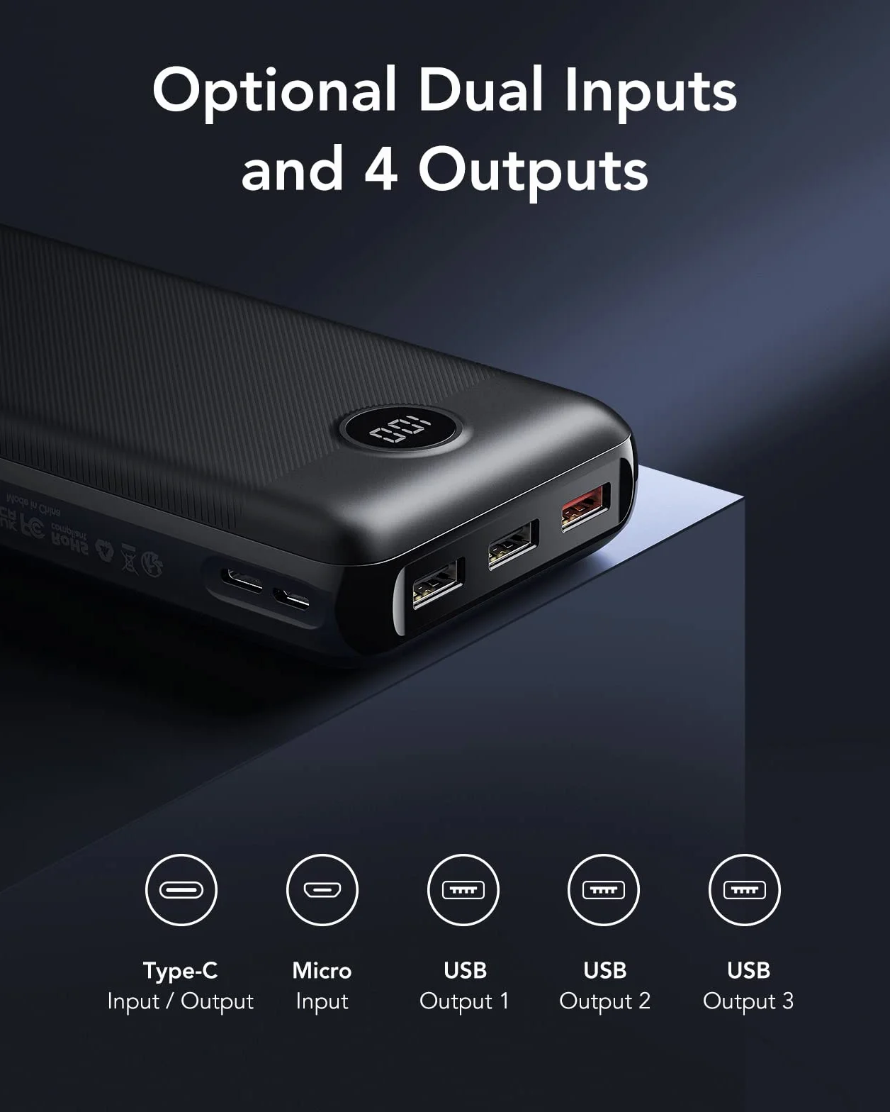 VEGER Power Bank 30000mAh, PD 20W QC 3.0 Ricarica Rapida Caricatore Portatile, 4 Uscite e 2 Ingressi con LED Display Digitale Batteria Esterna Compatibile con iPhone/Samsung/Huawei/iPad (Nero)