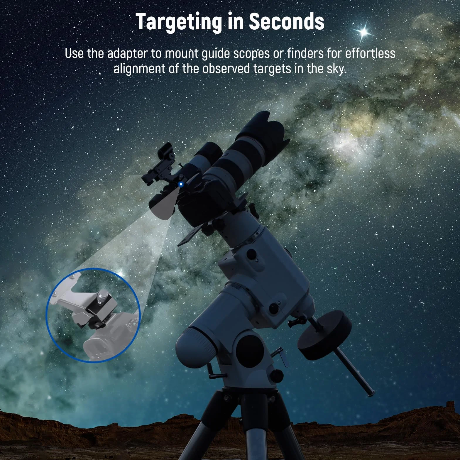 NEEWER Adattatore di Montaggio per Cercatore di Telescopi in Metallo con Cold Shoe e Filettatura 1/4" per Attacco Hot Shoe, Base a Coda di Rondine Standard da 33mm per Astrofotografia di Cielo, LS-T16