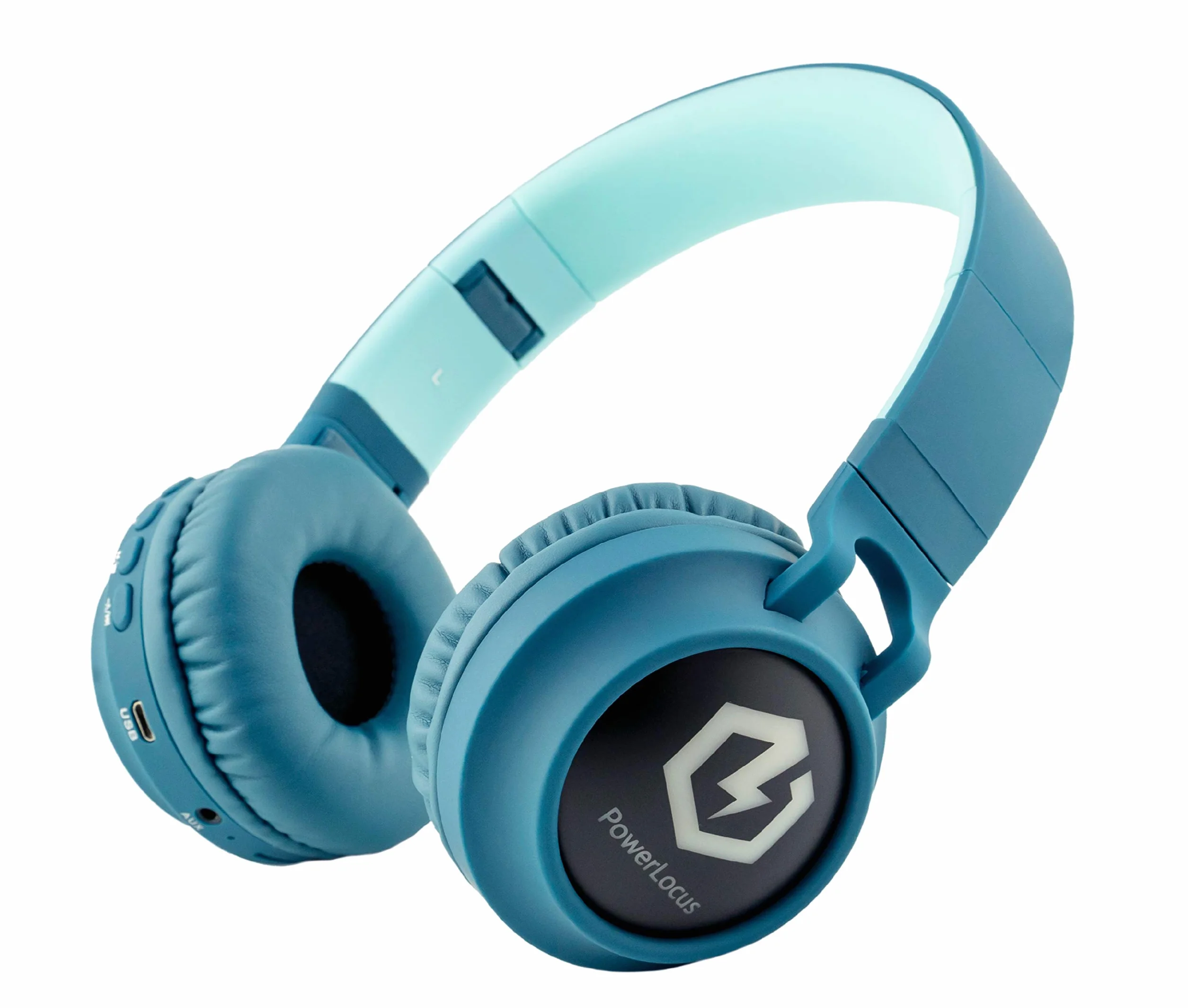PowerLocus Cuffie Bluetooth per Bambini, Cuffie Over-Ear Senza-Fili per Bambini, Limitatore audio a 85 dB, con LED, Pieghevole, Con Microfono, Micro SD, Sacchetto da Trasporto per Viaggio/Telefono/PC