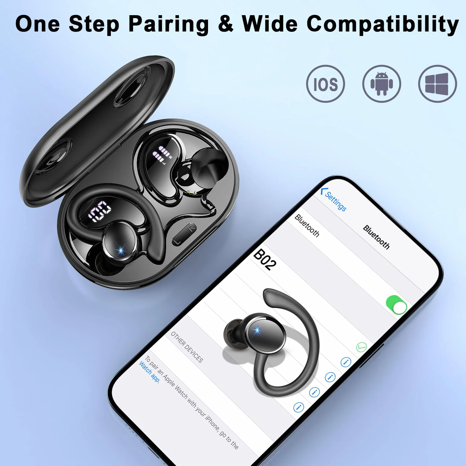 Cuffie Bluetooth 5.4 Sport Auricolari 6D Bass Stereo 50 Ore Cancellazione Rumore ENC 4 HD Mics HiFi LED Display IP7 Impermeabile Senza Fili