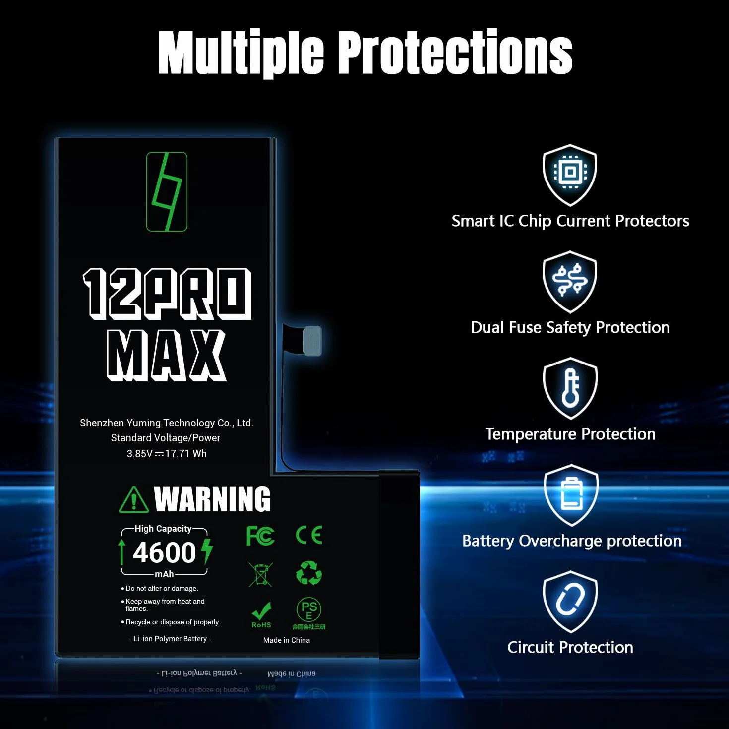 Batteria per iPhone 12 Pro Max, 4600mAh Alta Capacità, Compatibile con A2411 A2412 A2342, 0 Cicli, Kit di Riparazione Completo, Certificato CE/RoHS/FCC