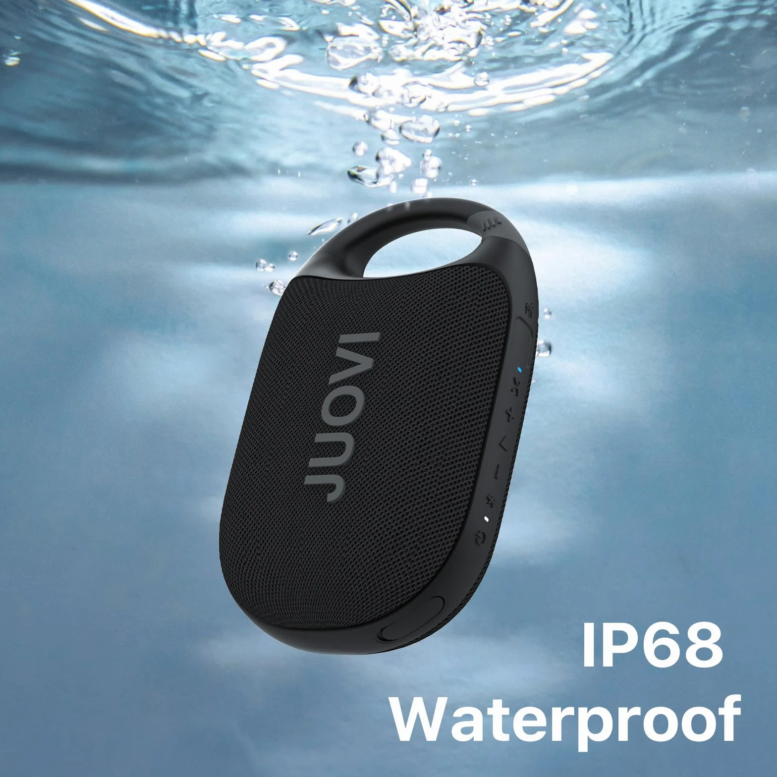 JUOVI Cassa Bluetooth Portatile, Audio Stereo, 24 Ore di Autonomia, Volume Alto, Bluetooth 5.3, IP68 Waterproof, Built-in Carabiner, per Spiaggia, Camera ed Esterno(Blu)