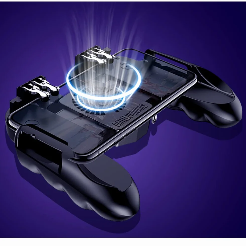 Mobile Controller con Fan Ventola Raffreddamento, Joystick Smartphone Trigger 6 Finger Gamepad L1 R1 L2 R2 per PUBG COD Compatibile con Telefono Cellulare iPhone iOS Android