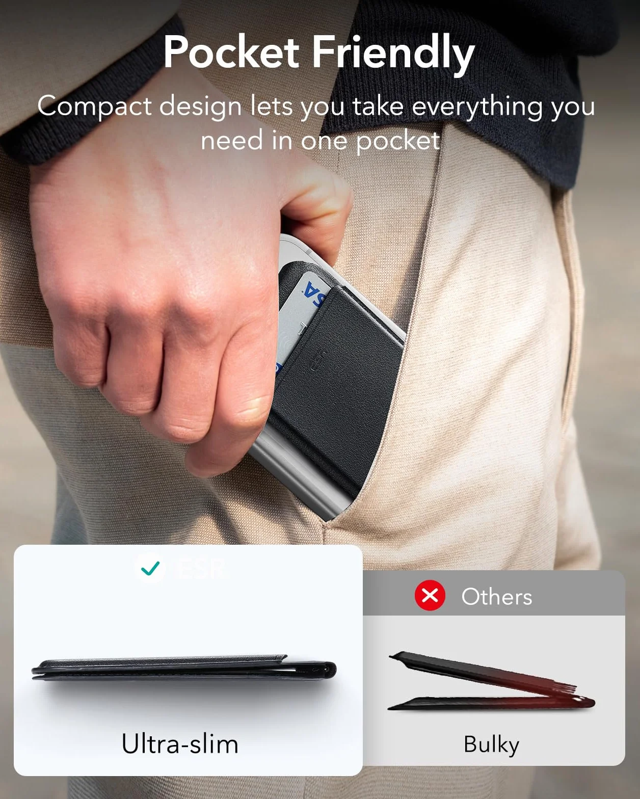 ESR Portafoglio con MagSafe, RFID Blocco, Supporto per 5 Carte, Pelle Vegana, Supporto Regolabile, Wallet per iPhone Serie 17e/17/16/15/14/13/12 e Alcuni Dispositivi Samsung, Non per 13/12 Mini,Nero