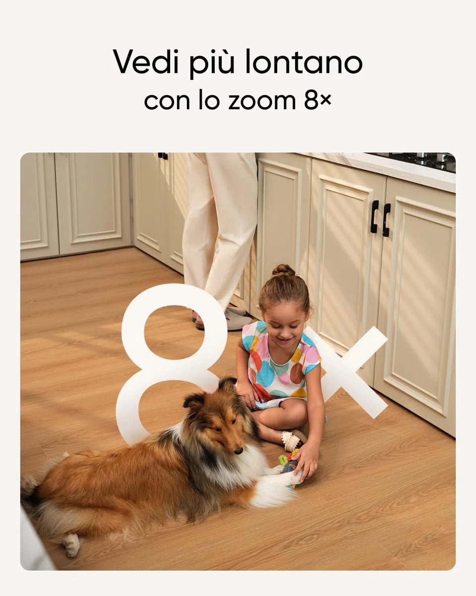 eufy Security Indoor Cam S350, telecamera con due obiettivi di sicurezza con risoluzione 4K UHD con zoom 8× e PTZ a 360°, ideale per baby monitor/telecamera per animali domestici/sicurezza domestica
