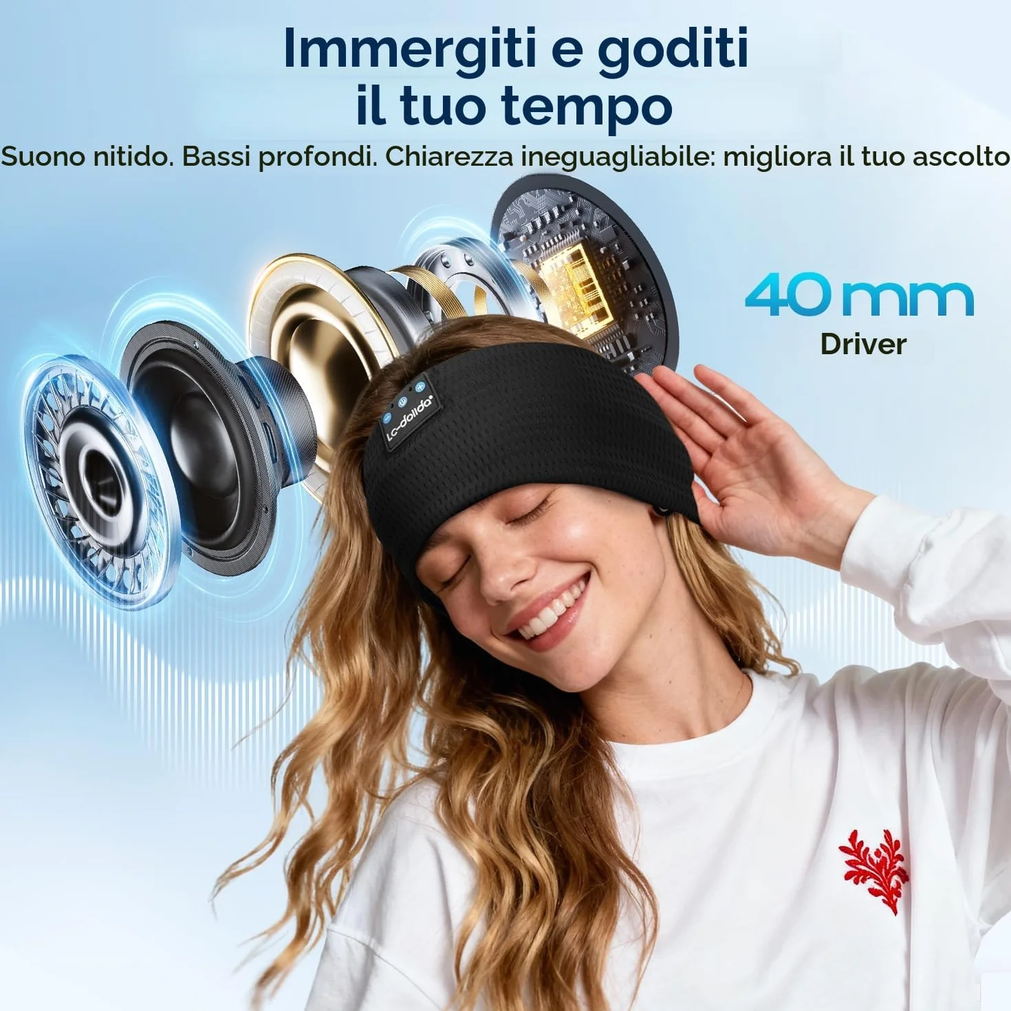 LC-dolida Cuffie Bluetooth con Archetto per Dormire e Sport, Fascia per Cuffie Sportive Maschera del Sonno, Fascia Musicale per Sportivo, Jogging, Yoga, Viaggio, Argento