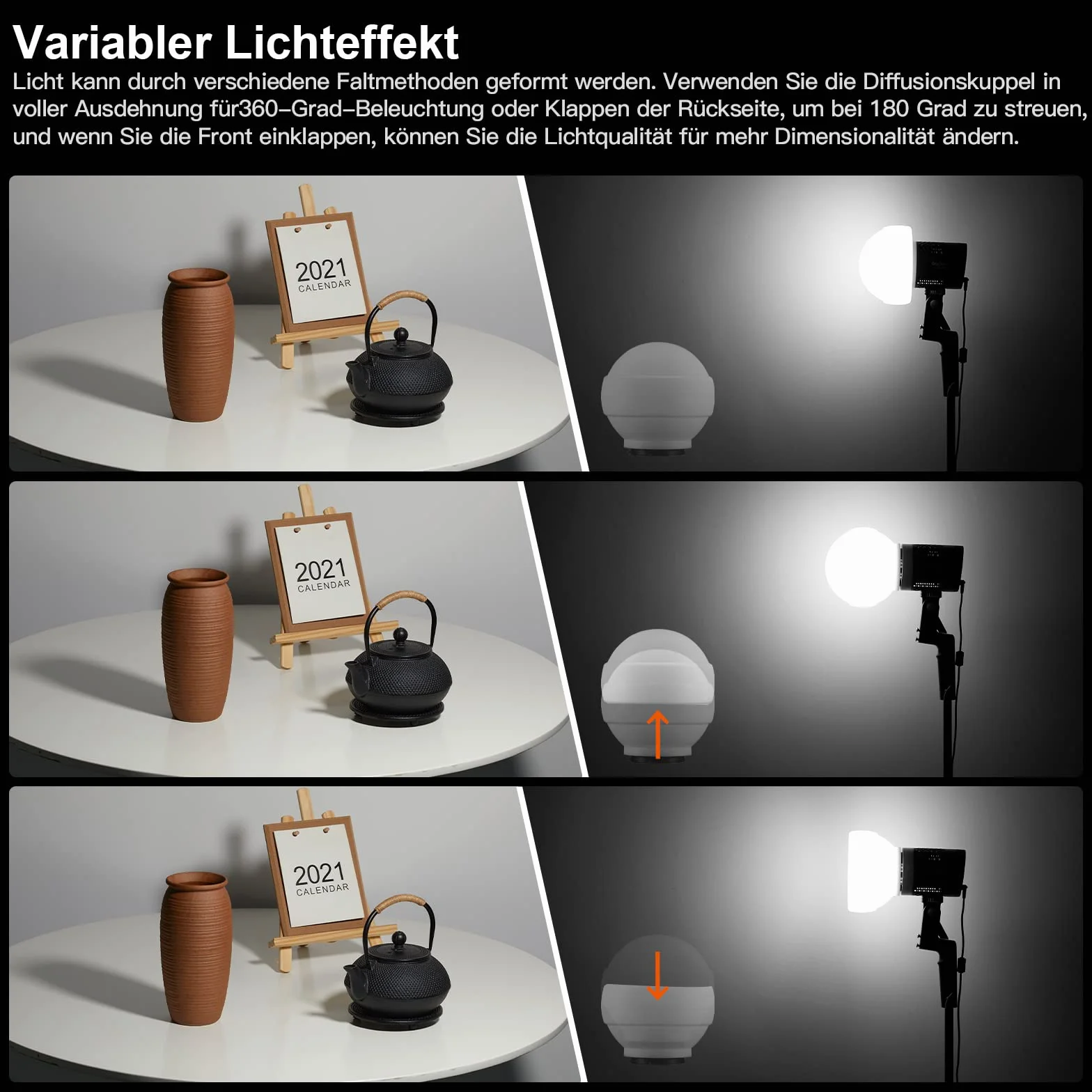 Godox ML-CD15 - Kit cupola di diffusione (3 anelli adattatori inclusi), diffusore pieghevole per ML30 ML30Bi ML60 ML60Bi V1S V1C V1N V1O V1F V850III V860III TT685II AD100/200/300/400Pro
