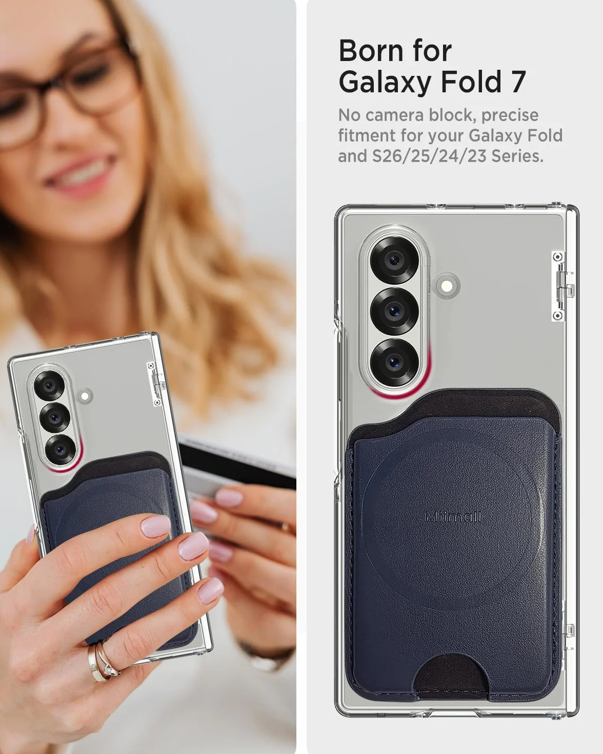 Miimall Portafoglio Mag-Safe per Samsung Galaxy S25 S24 FE/Plus/Ultra/Z Fold 7/iPhone 17 16 15, portafoglio sottile in pelle con 3 scomparti per carte, porta carte magnetico per cellulare, Blu