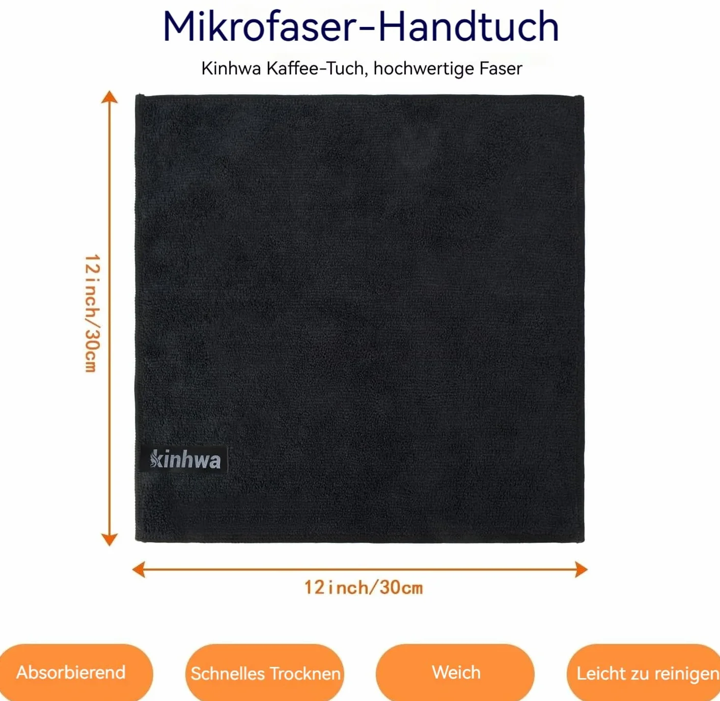 KinHwa panni per la pulizia in microfibra, 20 confezioni di stracci da cucina spessi, super assorbenti e morbidi Panni per la pulizia multiuso, 30cm x 30cm nero