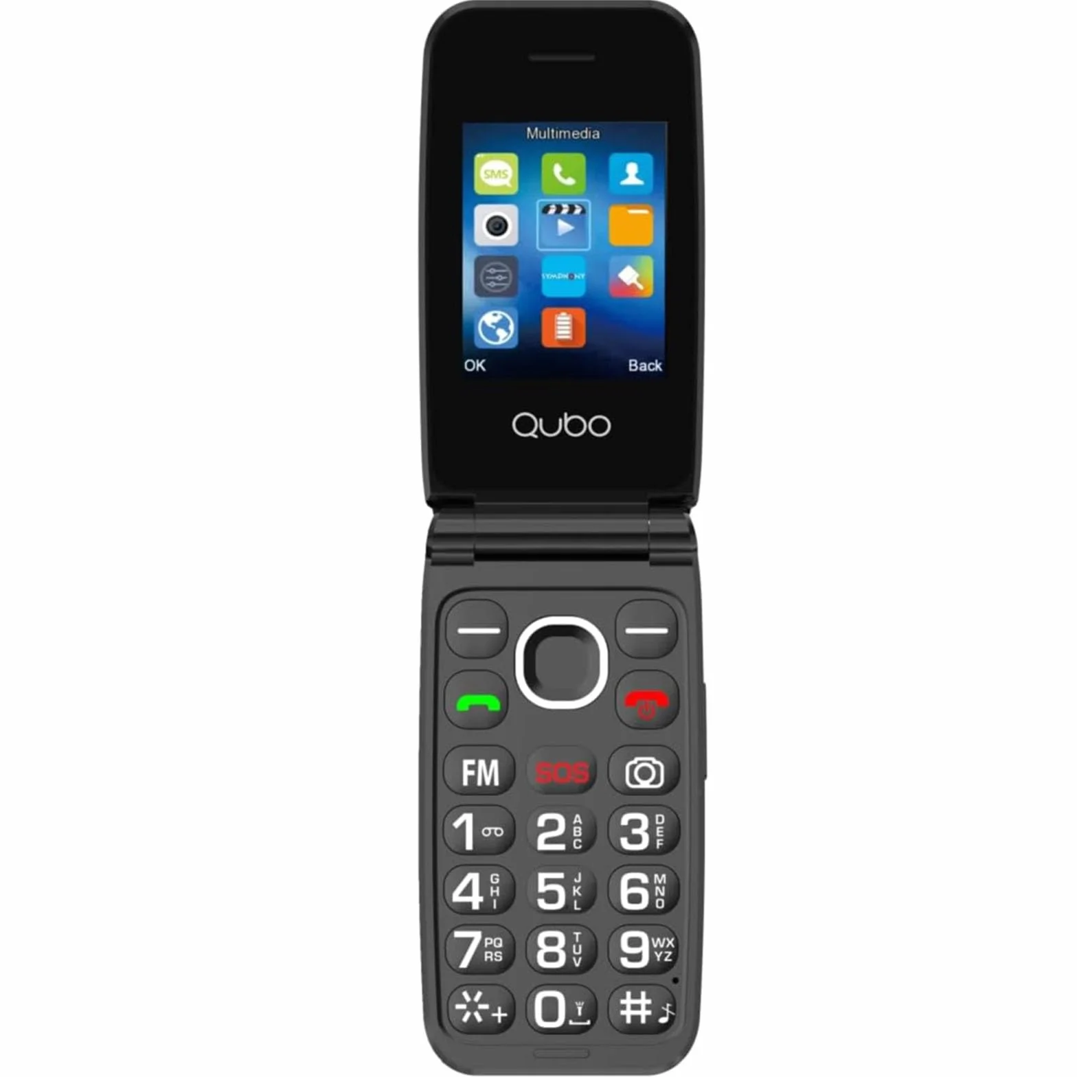 Qubo GSM Telefono Cellulare per Anziani,Flip Telefoni Cellulari Tasti Grandi,Volume alto,Funzione SOS,2.4",Contatti con Immagini,Chiamata Rapida,Cellulare anziani Nero