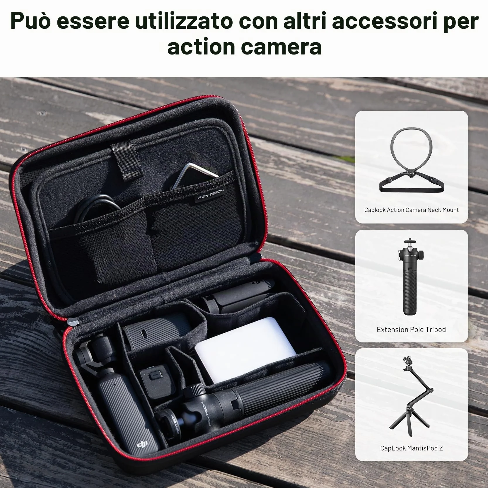 PGYTECH Fotocamera Custodia Portaoggetti Borsa a Mano per DJI OSMO 360/Action 6/Pocket 4/3/Mobile 3, per Gopro 13, per DJI FPV Batteria Maniglia Borsa, per Insta360 Ace Pro 2/X5
