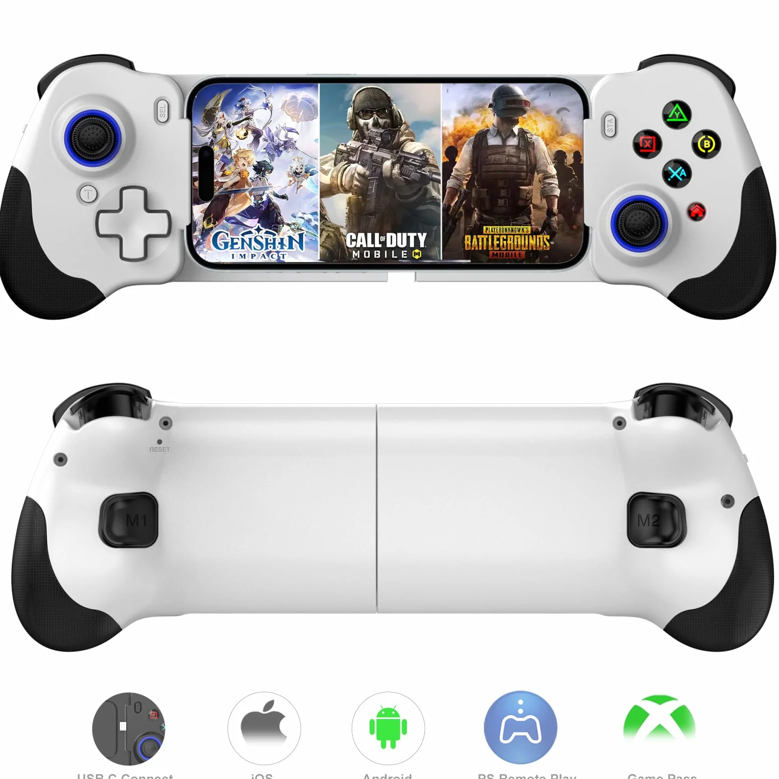 Controller da gioco mobile USB-C per iPhone 15 / iPhone 16 Series e Android, Gamepad per gioco remoto PS per PS5/PS4/Xbox/PC, Cloud Gaming, Joystick Hall/Grilletti Hall, COD, PUBG (Bianco)