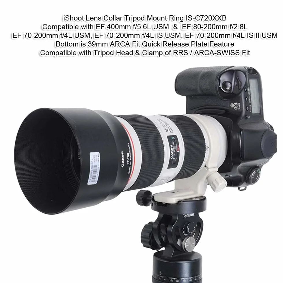 iShoot Anello di montaggio per treppiede Collare obiettivo compatibile con Canon EF 80–200mm f/2.8l, EF 70–200mm f/4L (IS) USM, EF 400mm f/5.6 l USM, Staffa Supporto Arca Fit Piastra Sgancio Rapido