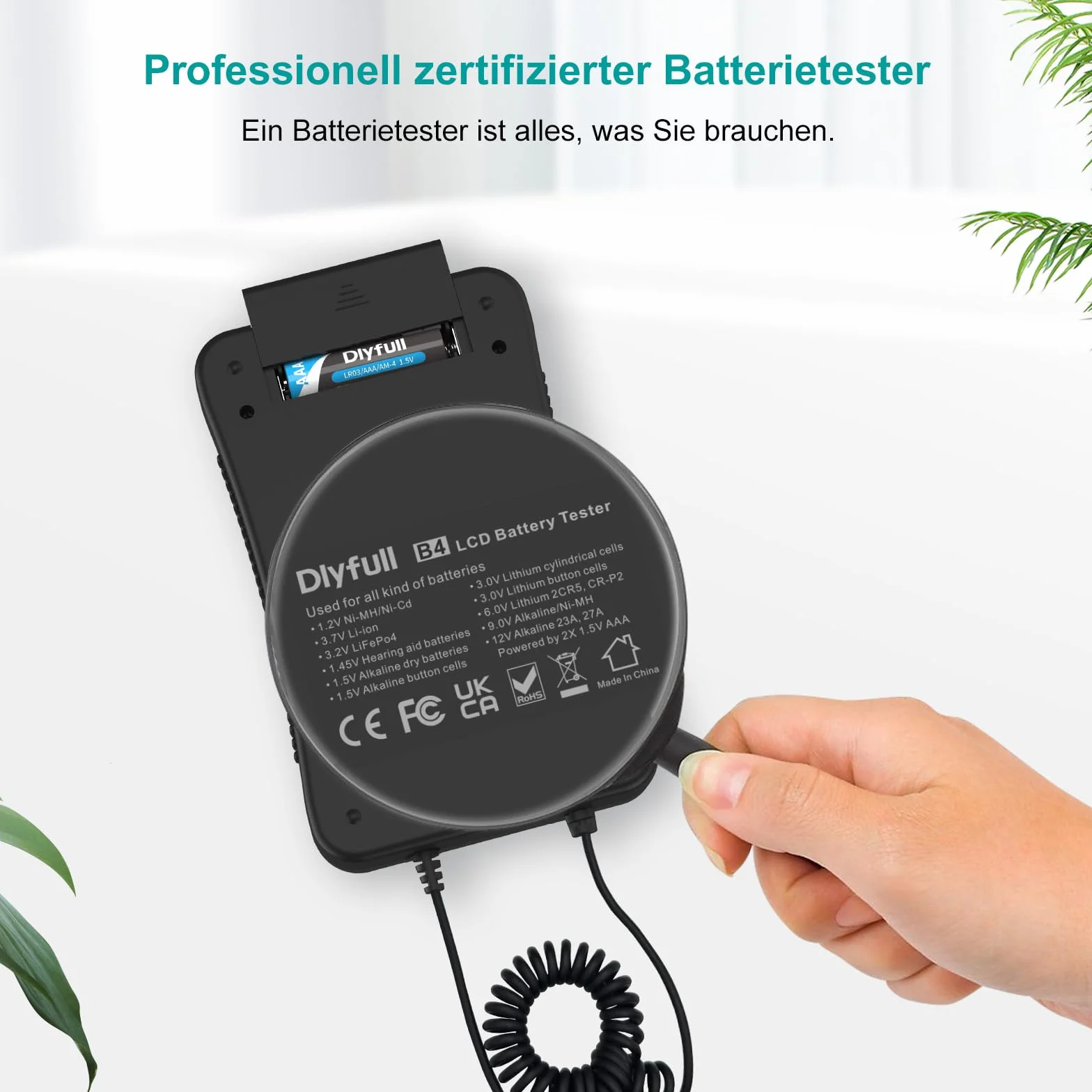 Dlyfull Tester Universale per Batterie AAA AA C D 9V CR123A CR2032 Display LCD 1,5V 3V