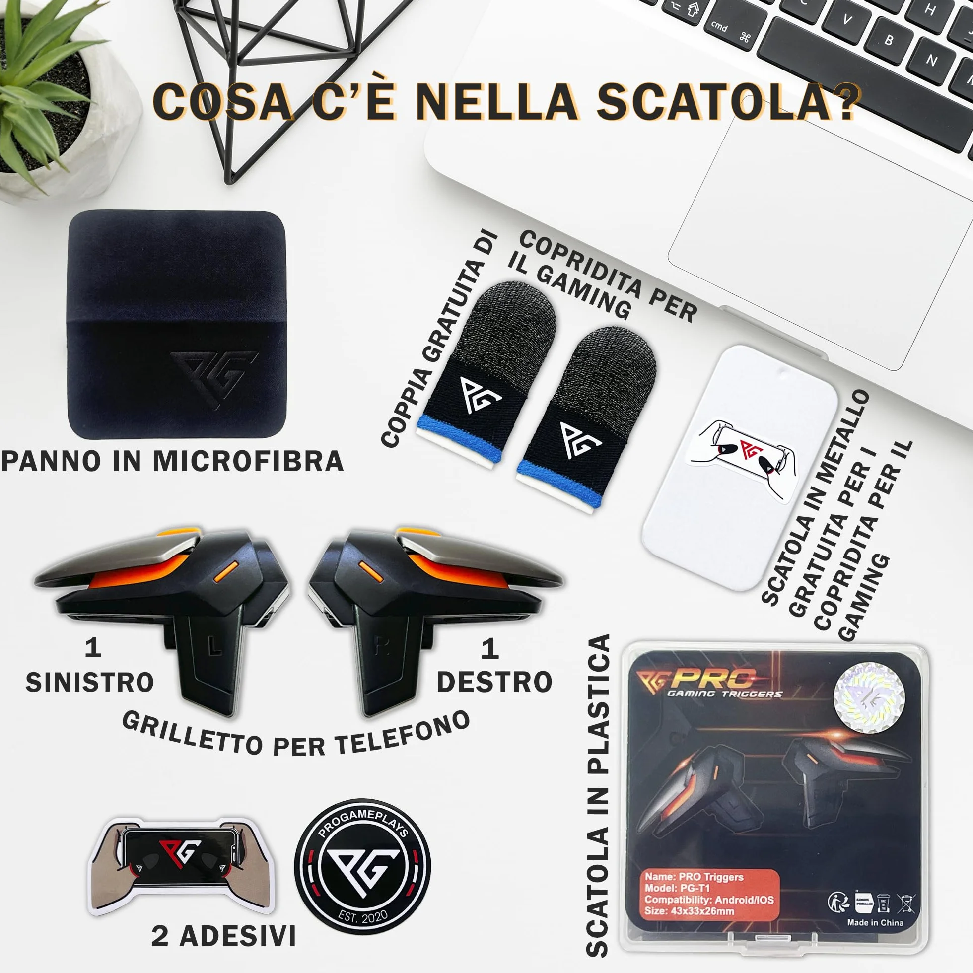 Progameplays Phone Triggers Controller compatibile con iPhone/Android, L1 & R1 e manicotti per le dita per il gioco mobile Pubg Trigger (T1)