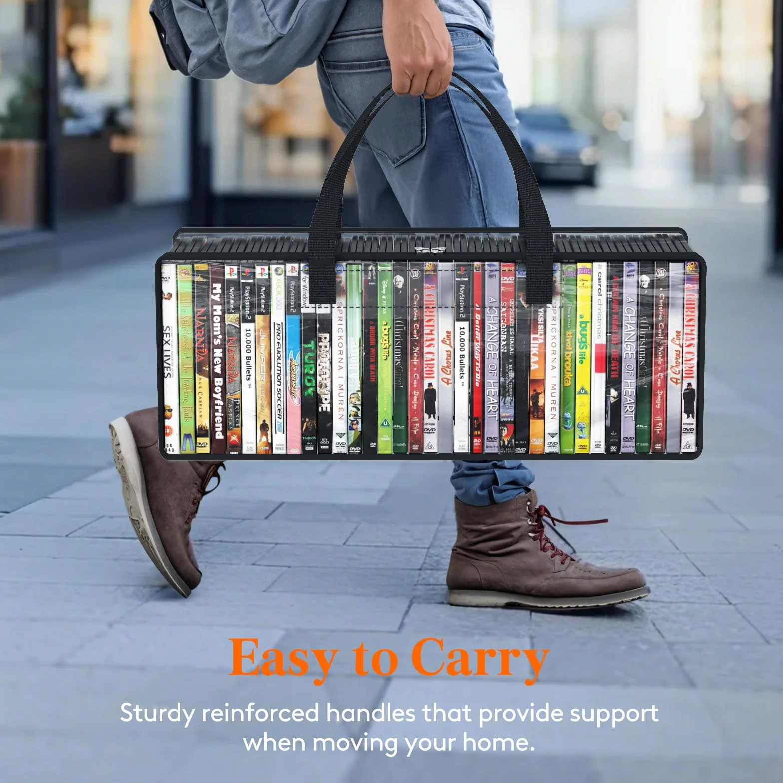 Lifewit Borse Porta DVD, Organizzatore Trasparente in PVC per Custodie Blu-ray e Film, Contenitore per Media e Videocassette VHS con Manici, Capacità 140 DVD (35 per Borsa), 4 Pezzi
