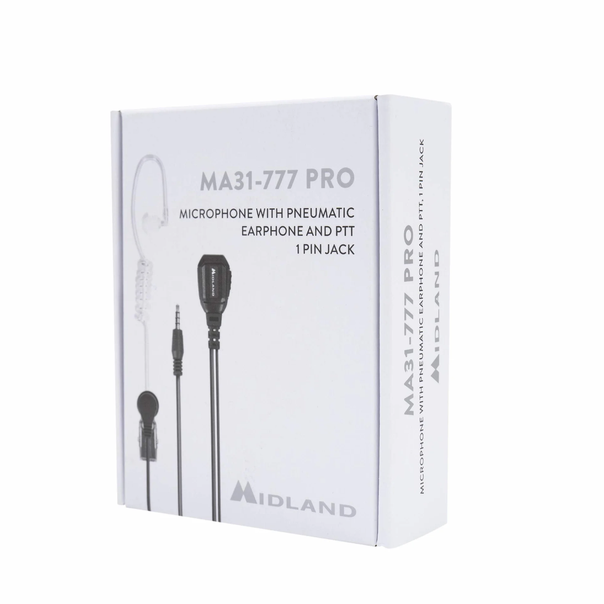 Midland MA31 777PRO Microfono Auricolare Pneumatico PTT 1 Pin 3,5mm Cavo Silicone Trasparente