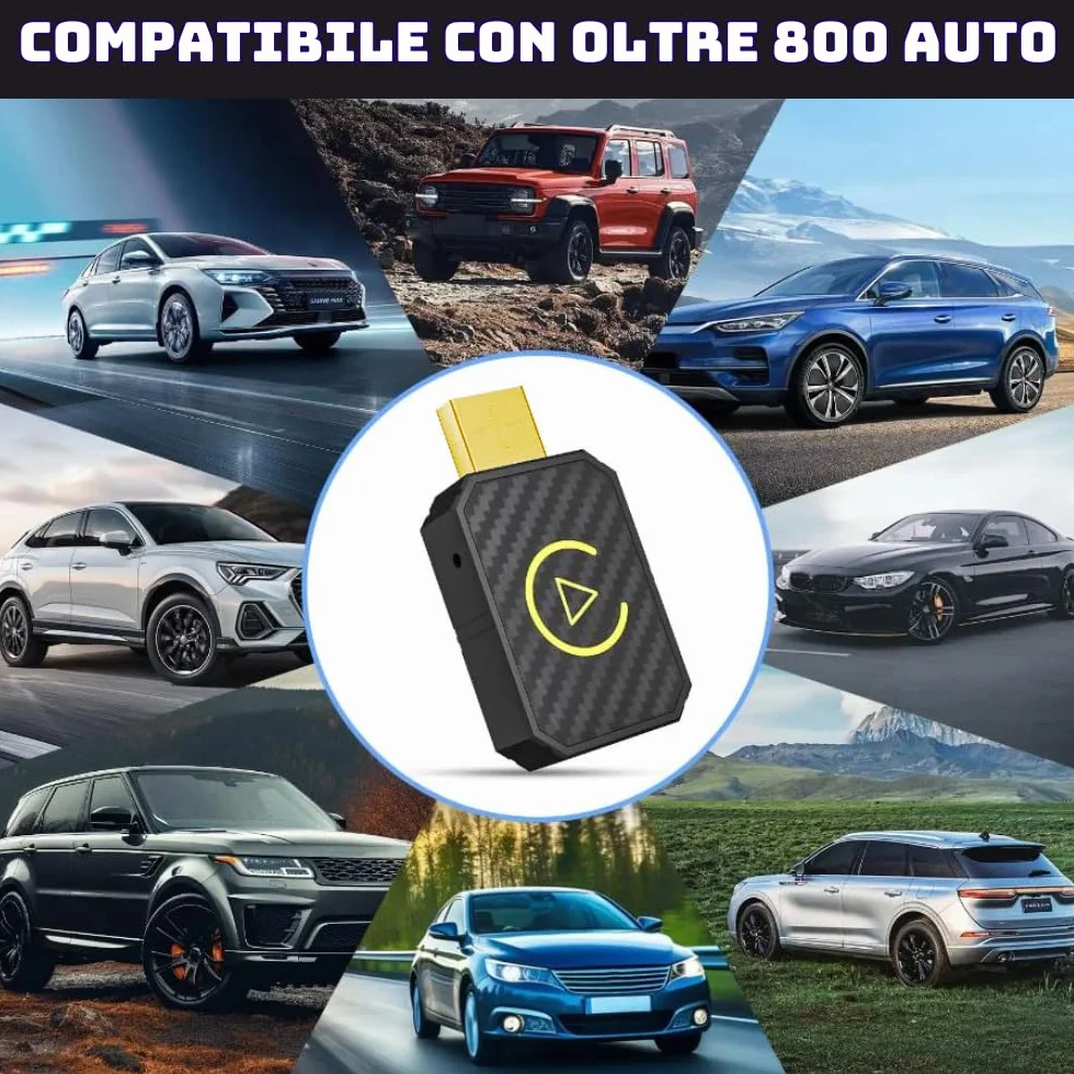 Adattatore Wireless CarPlay & Android Auto per Auto già Cablate - Trasforma il Sistema Multimediale in Wireless, Compatibile con iOS 10+ e Android 11+ USB C/A, Plug & Play, Mini, Nero