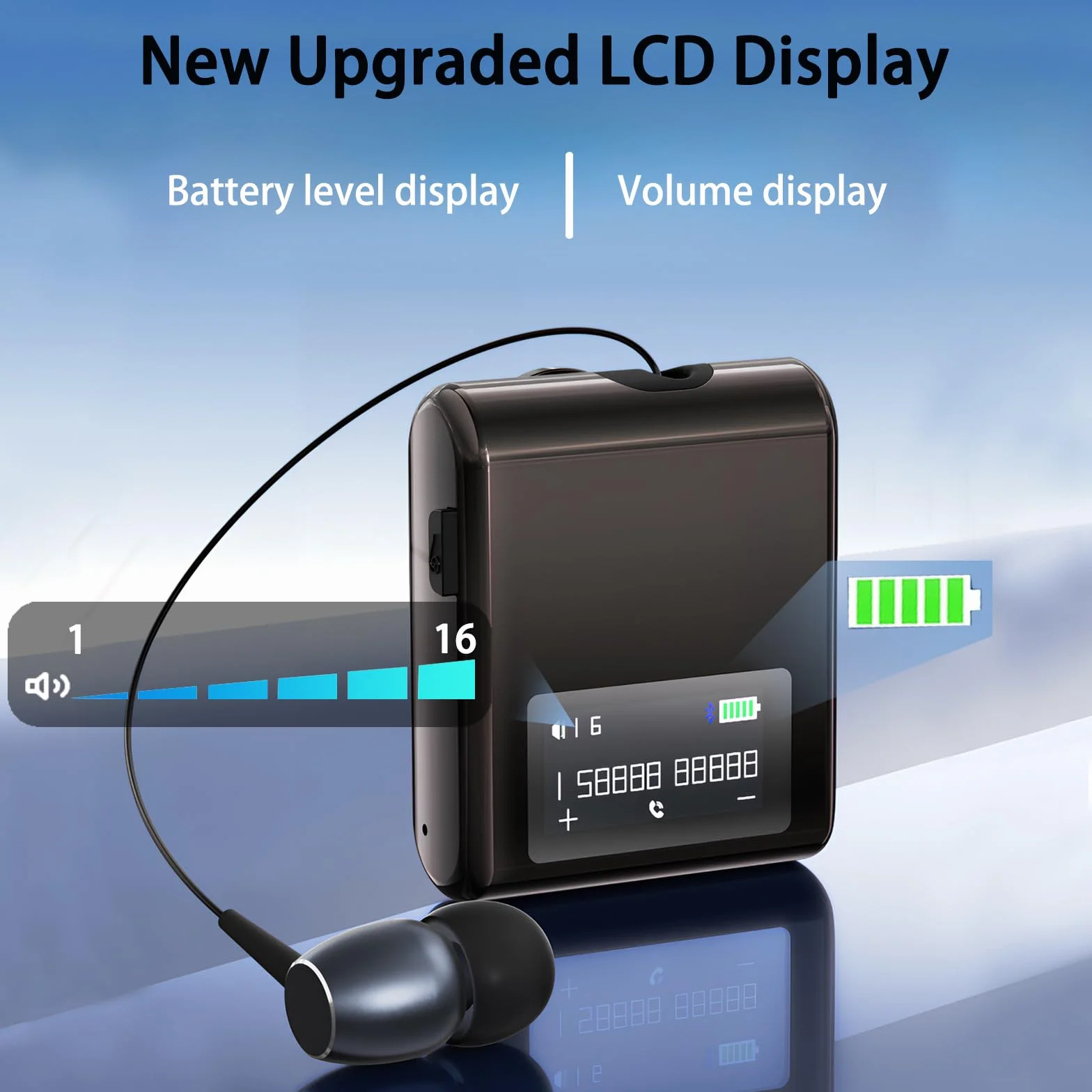 Auricolare Bluetooth Business con Filo Retrattile, Auricolar Senza Fili con Microfono, Cuffia Wireless Lavalier con Display LCD, Bluetooth 5.4, Ricarica Rapida (Nero)