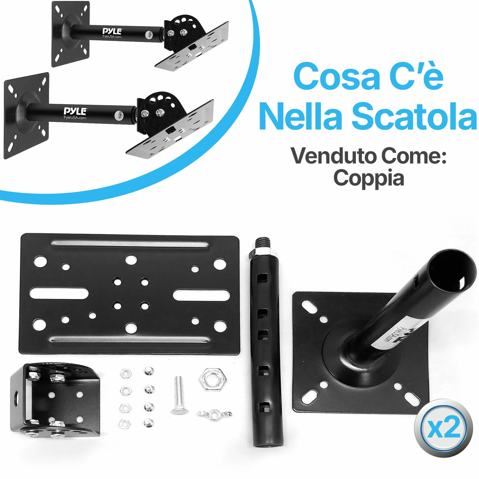 Pyle Supporto Casse Audio da Parete e Soffitto con Braccio Telescopico Regolabile per DJ, Cassa Bluetooth e Speaker, Inclinazione e Rotazione per Sistema Audio Casa, Nero, Coppia