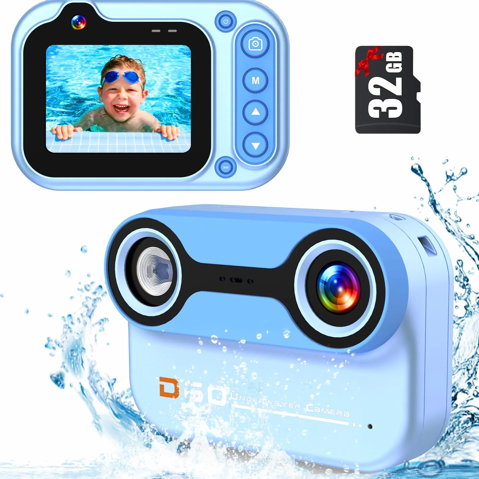 Macchina Fotografica Subacquea 10FT 1080P Full HD 26MP Fotocamera Subacquea Digitale, 10X Zoom Digitale, Telecamera Subacquea Per Selfie Subacquei, Nuoto, Spiaggia, Parco Acquatico - Blu