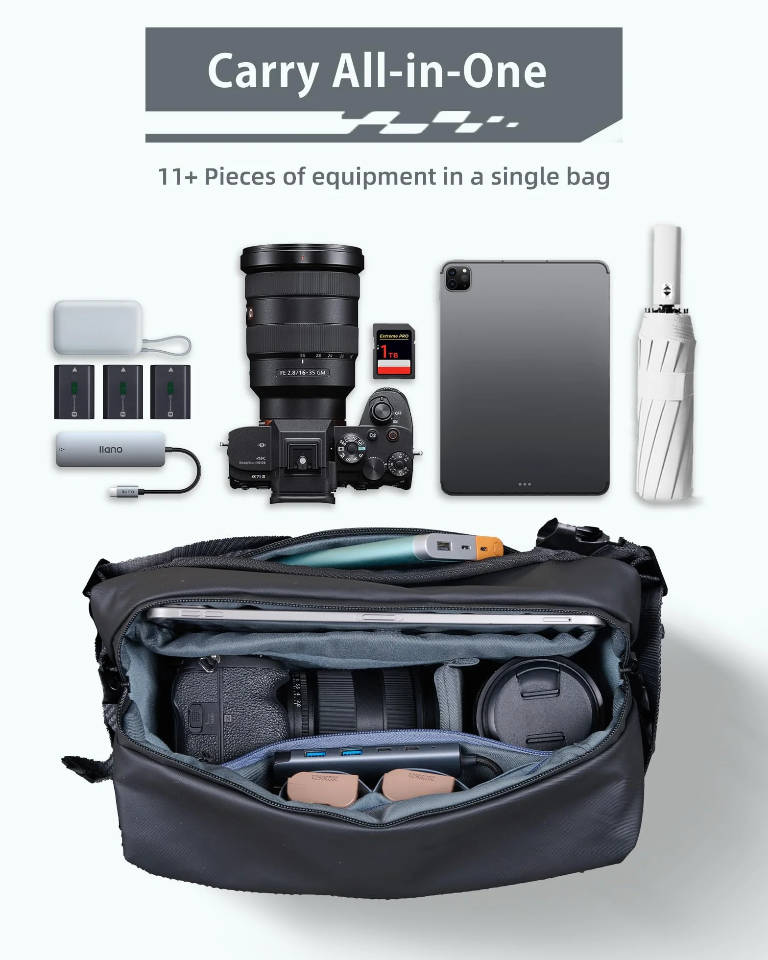 llano Borsa a tracolla per fotocamera DSLR/Mirrorless, borsa fotografica compatta crossbody con tracolla regolabile, adatta per Canon/Nikon/Sony, per 1 fotocamera, 2 obiettivi e accessori (Verde)