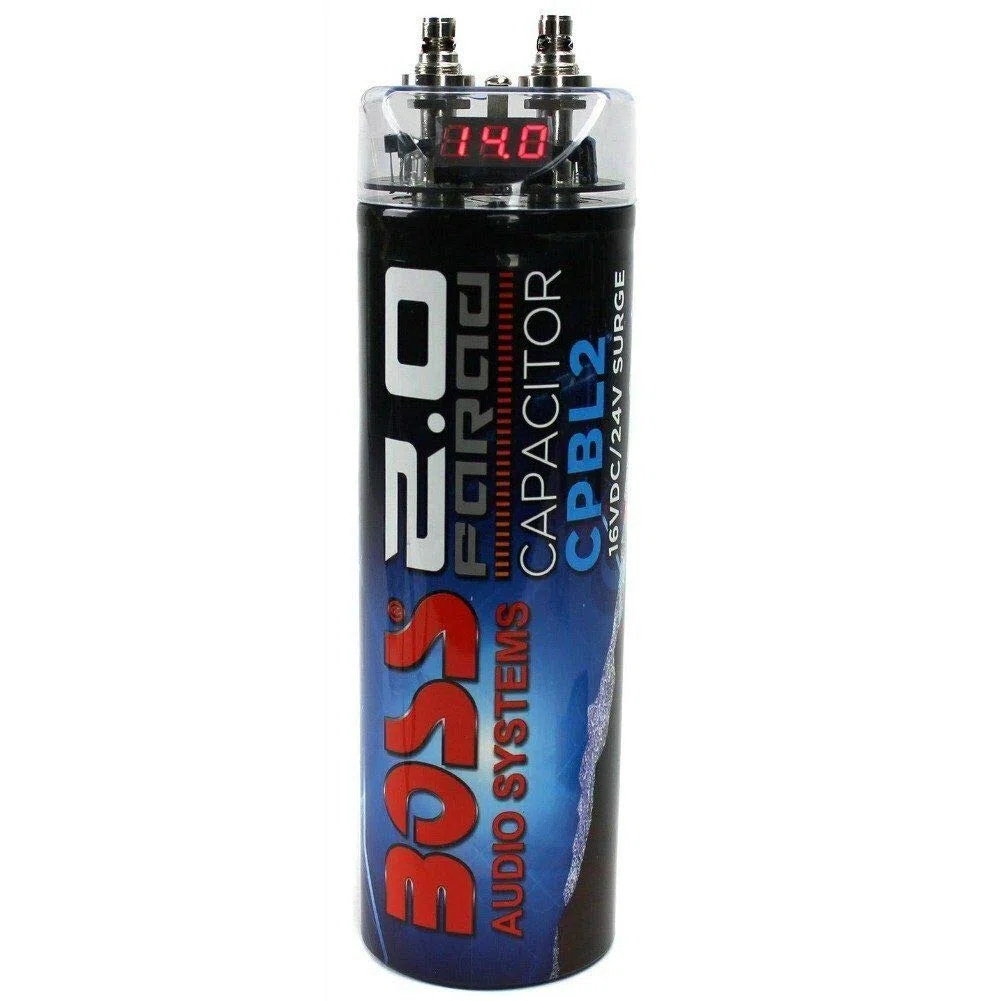 KIT SET PER BOSS AUDIO SYSTEMS CPBK2 2 farad impianti fino a 2000 watt rms 1 2 3 4 5 10 capacitor con accensione cavo remote spl auto nero, 1 pezzo