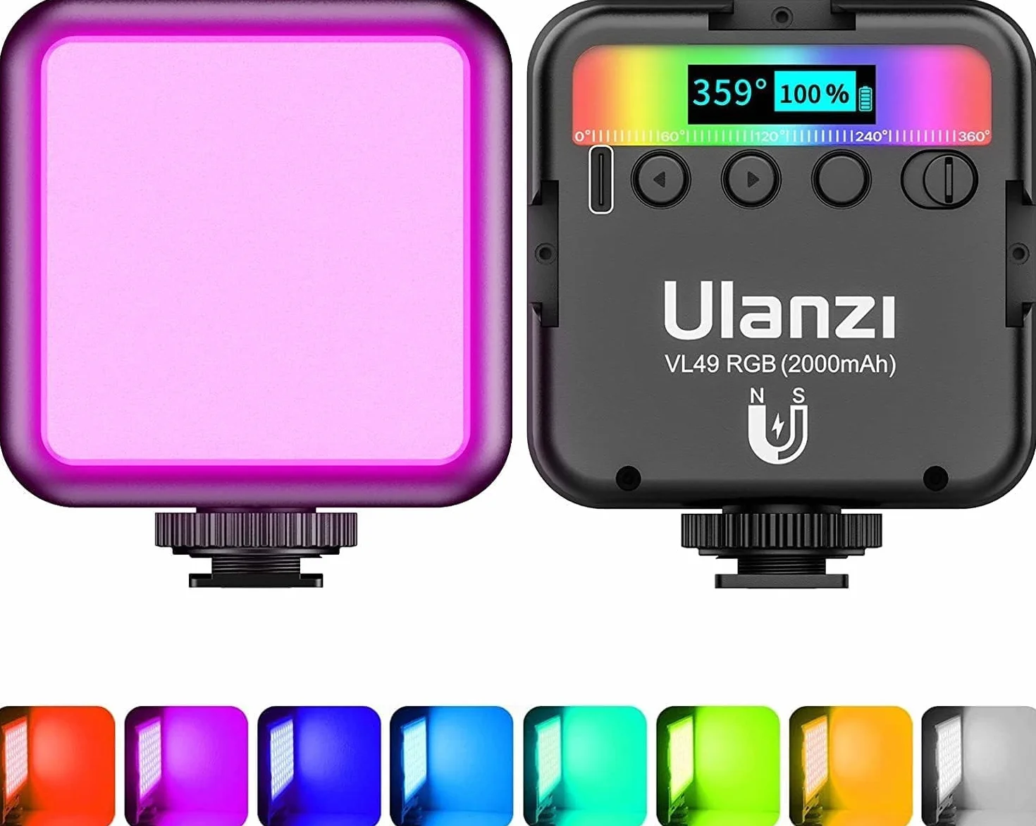 Luce Video RGB Led, ULANZI VL49 Faretto Led Dimmerabile 2500K-9500K Temperatura di Colore con Batteria Integrata, Luci Video illuminazione Pannello con LCD Display per Fotocamera Fotografia